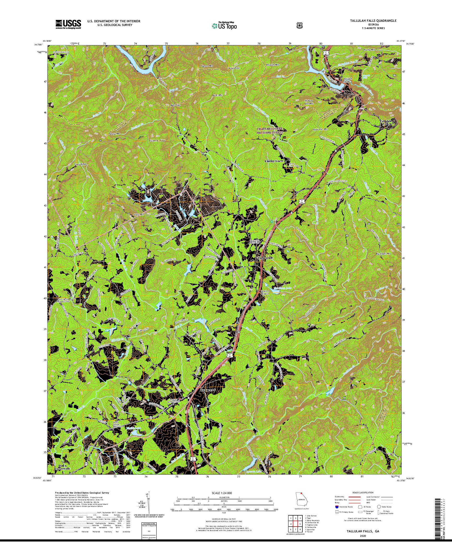 USGS US TOPO 7.5-MINUTE MAP FOR TALLULAH FALLS, GA 2020