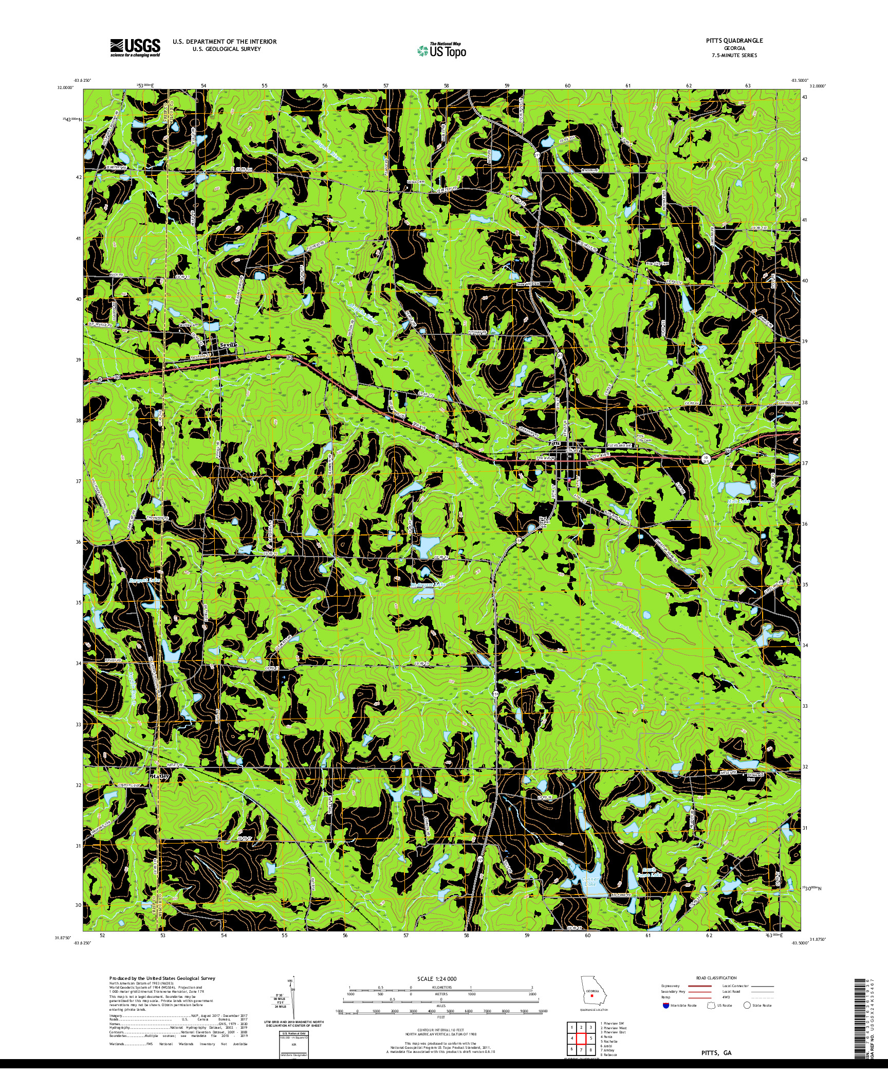 USGS US TOPO 7.5-MINUTE MAP FOR PITTS, GA 2020