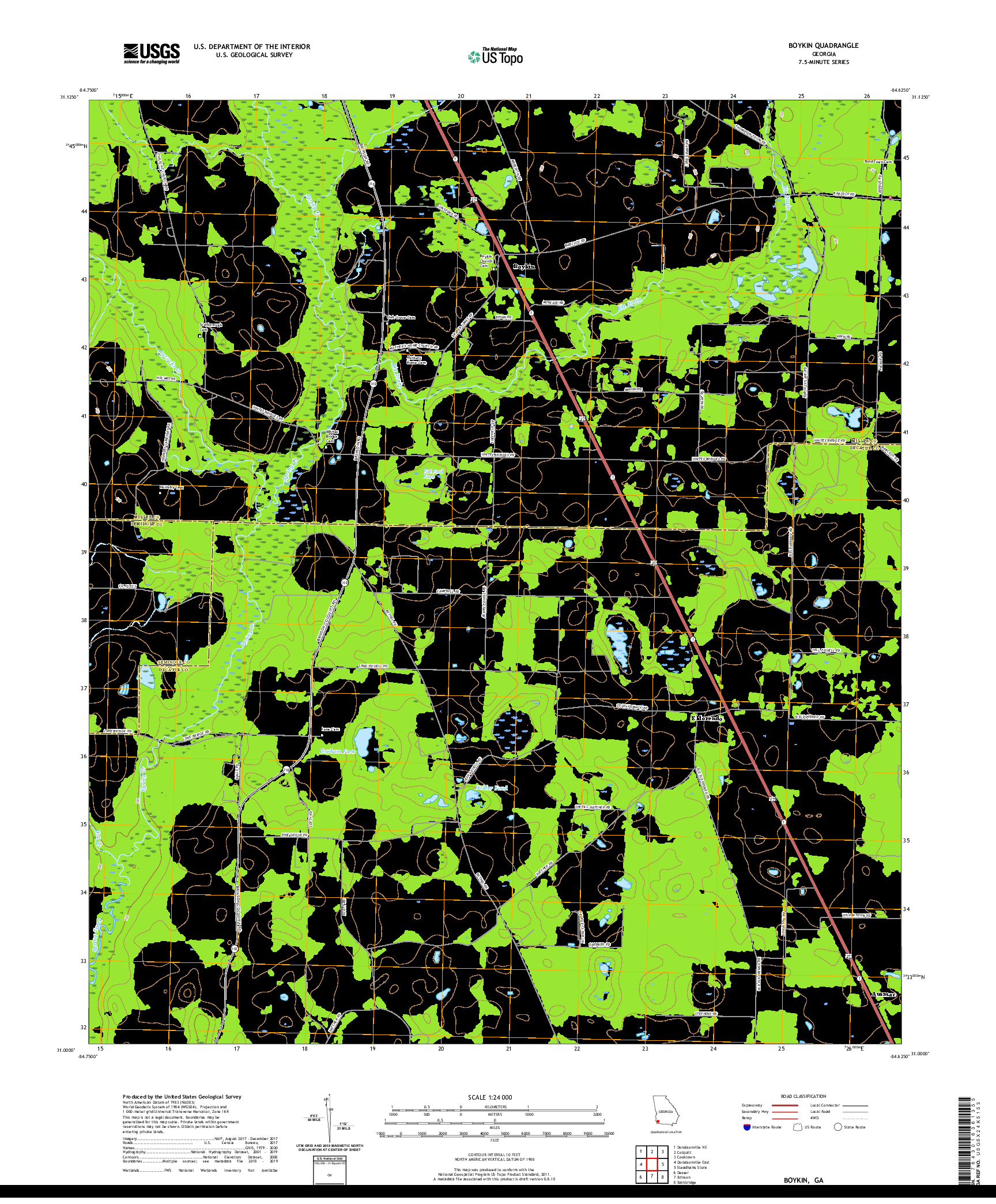 USGS US TOPO 7.5-MINUTE MAP FOR BOYKIN, GA 2020