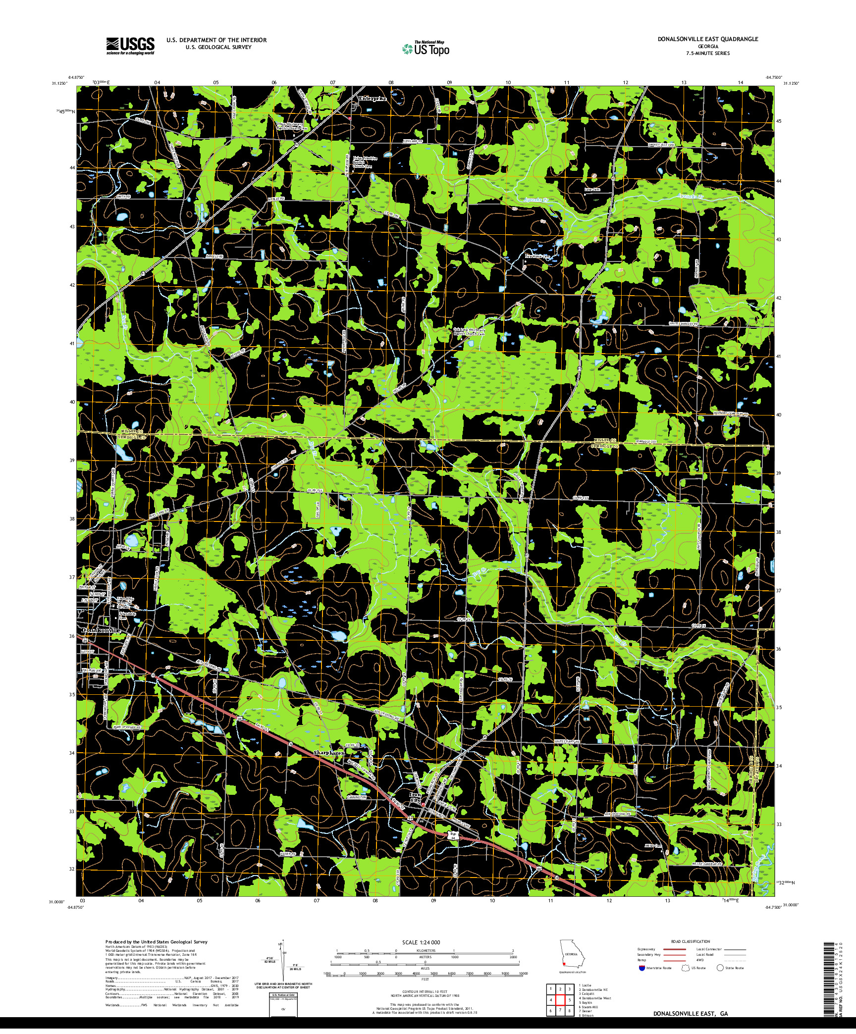 USGS US TOPO 7.5-MINUTE MAP FOR DONALSONVILLE EAST, GA 2020