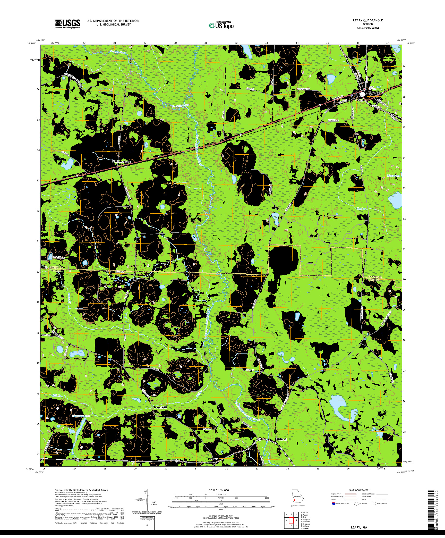 USGS US TOPO 7.5-MINUTE MAP FOR LEARY, GA 2020