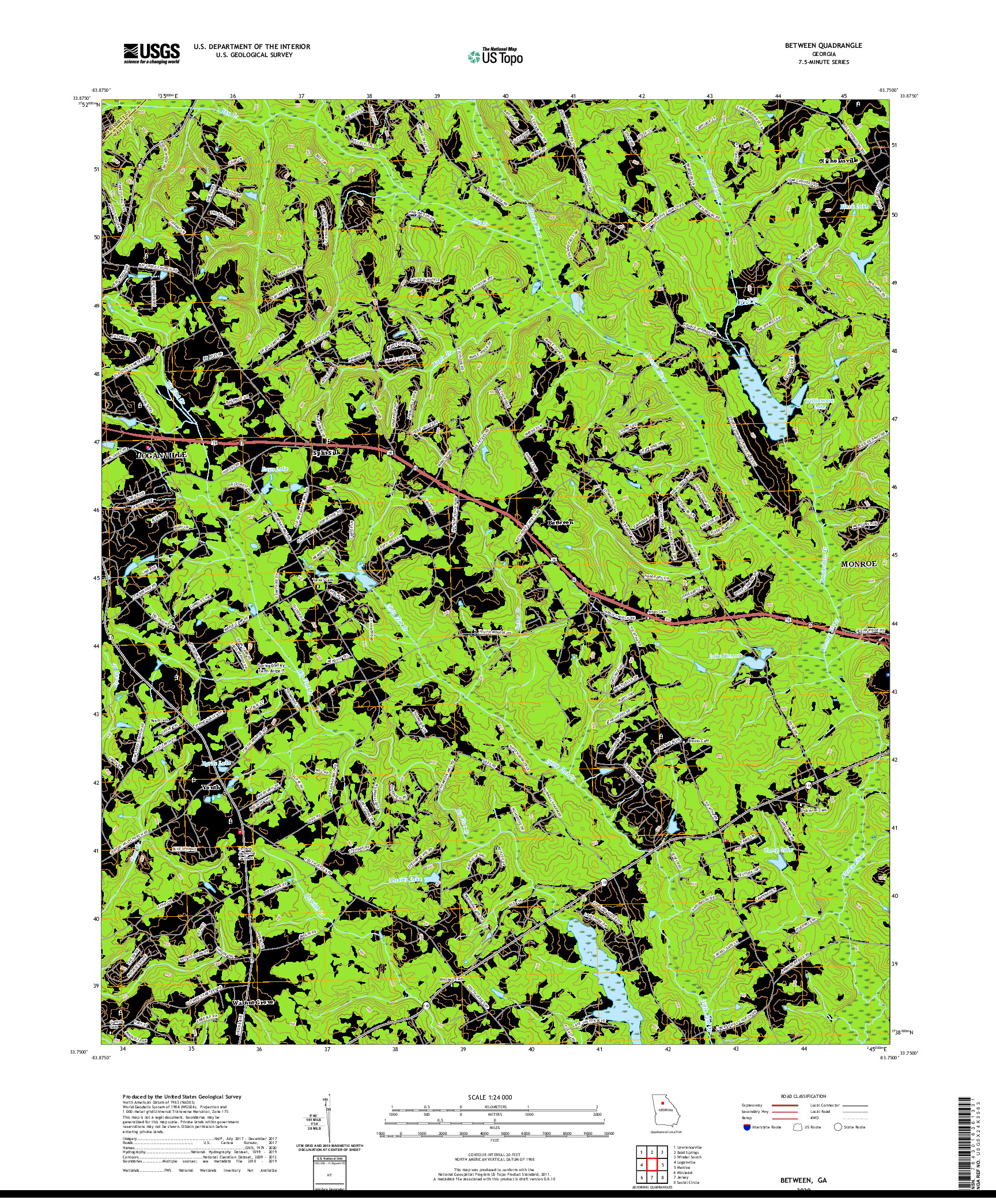 USGS US TOPO 7.5-MINUTE MAP FOR BETWEEN, GA 2020