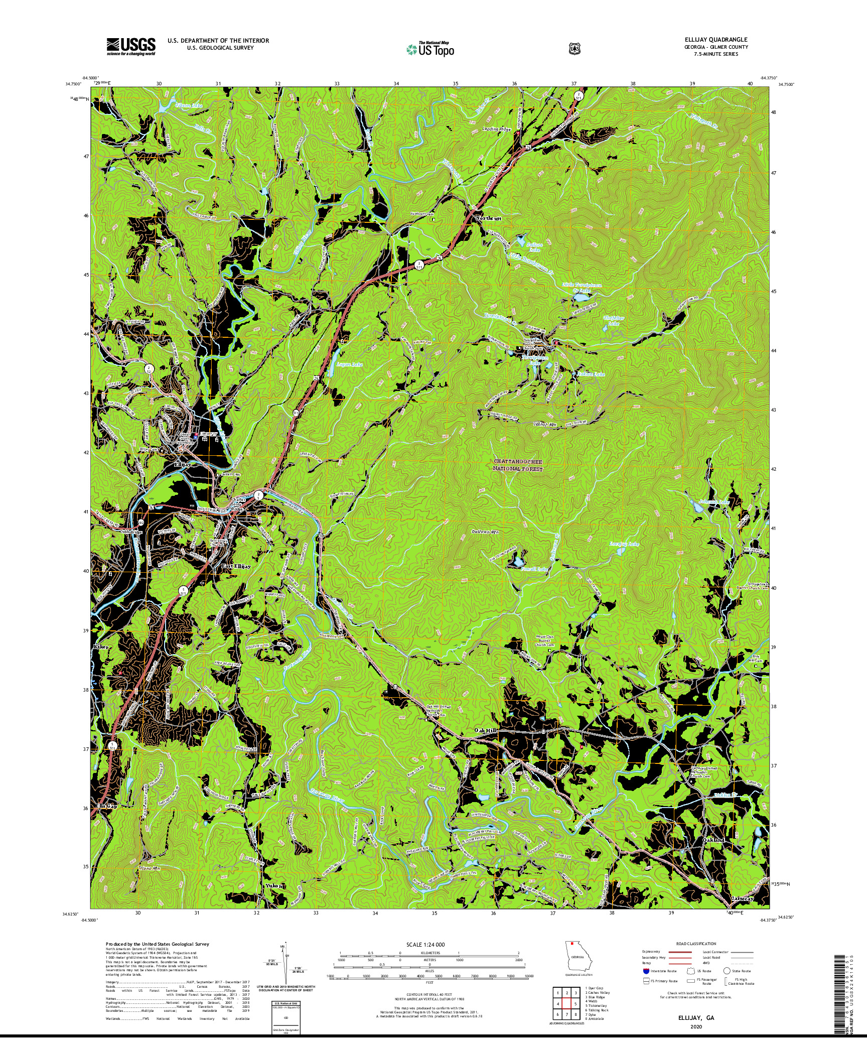 USGS US TOPO 7.5-MINUTE MAP FOR ELLIJAY, GA 2020