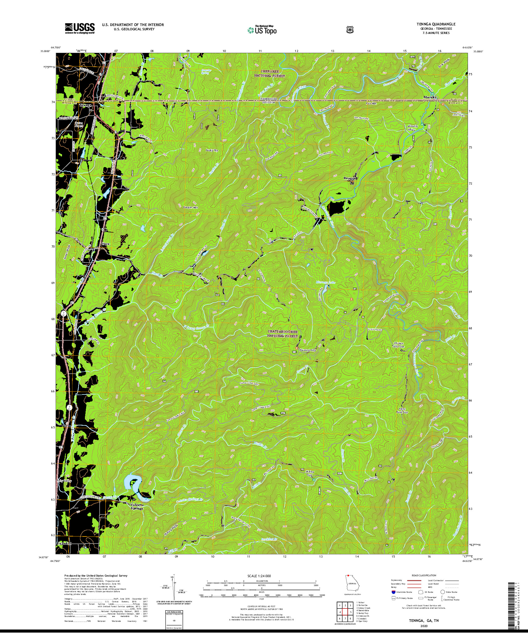 USGS US TOPO 7.5-MINUTE MAP FOR TENNGA, GA,TN 2020