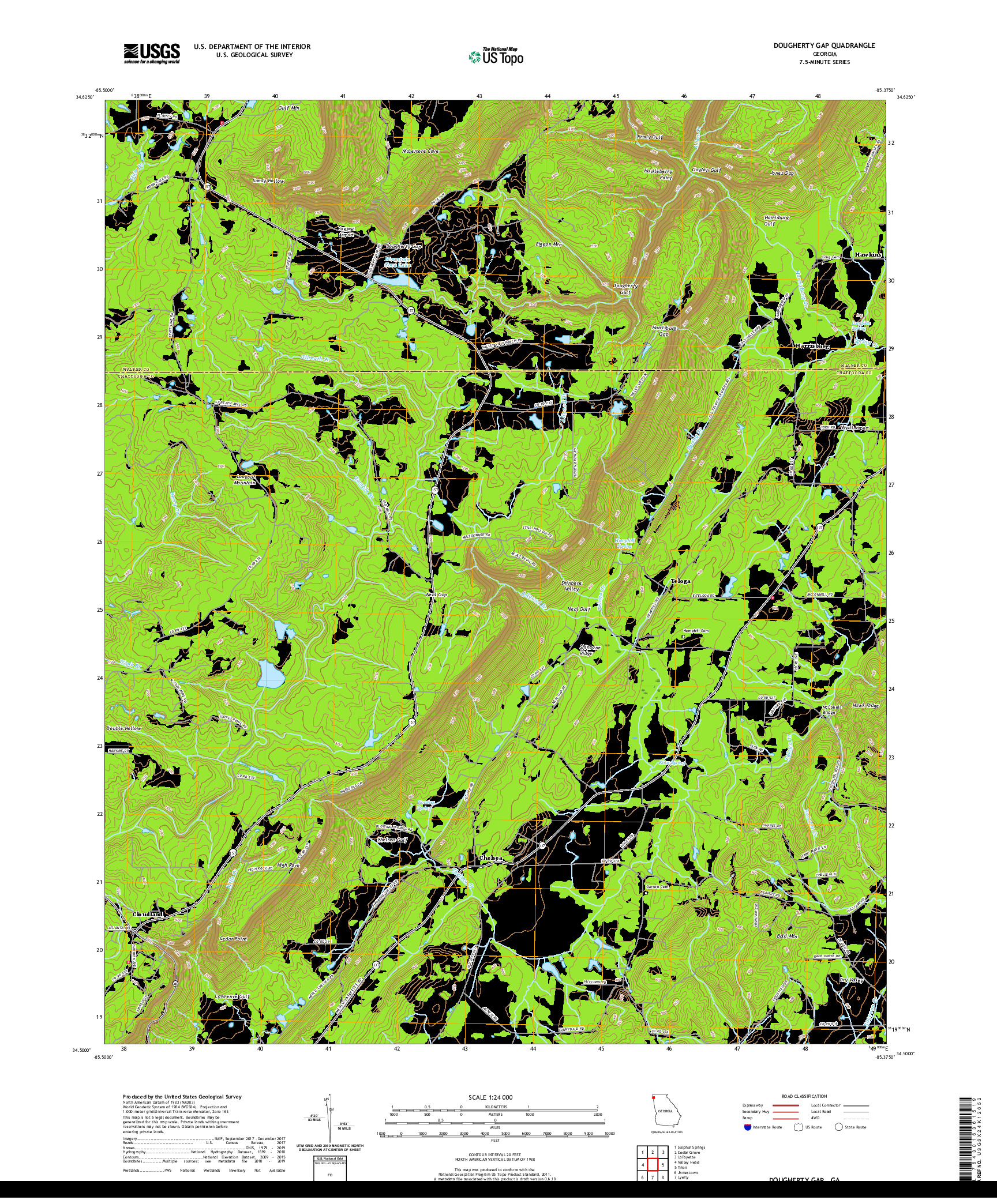 USGS US TOPO 7.5-MINUTE MAP FOR DOUGHERTY GAP, GA 2020