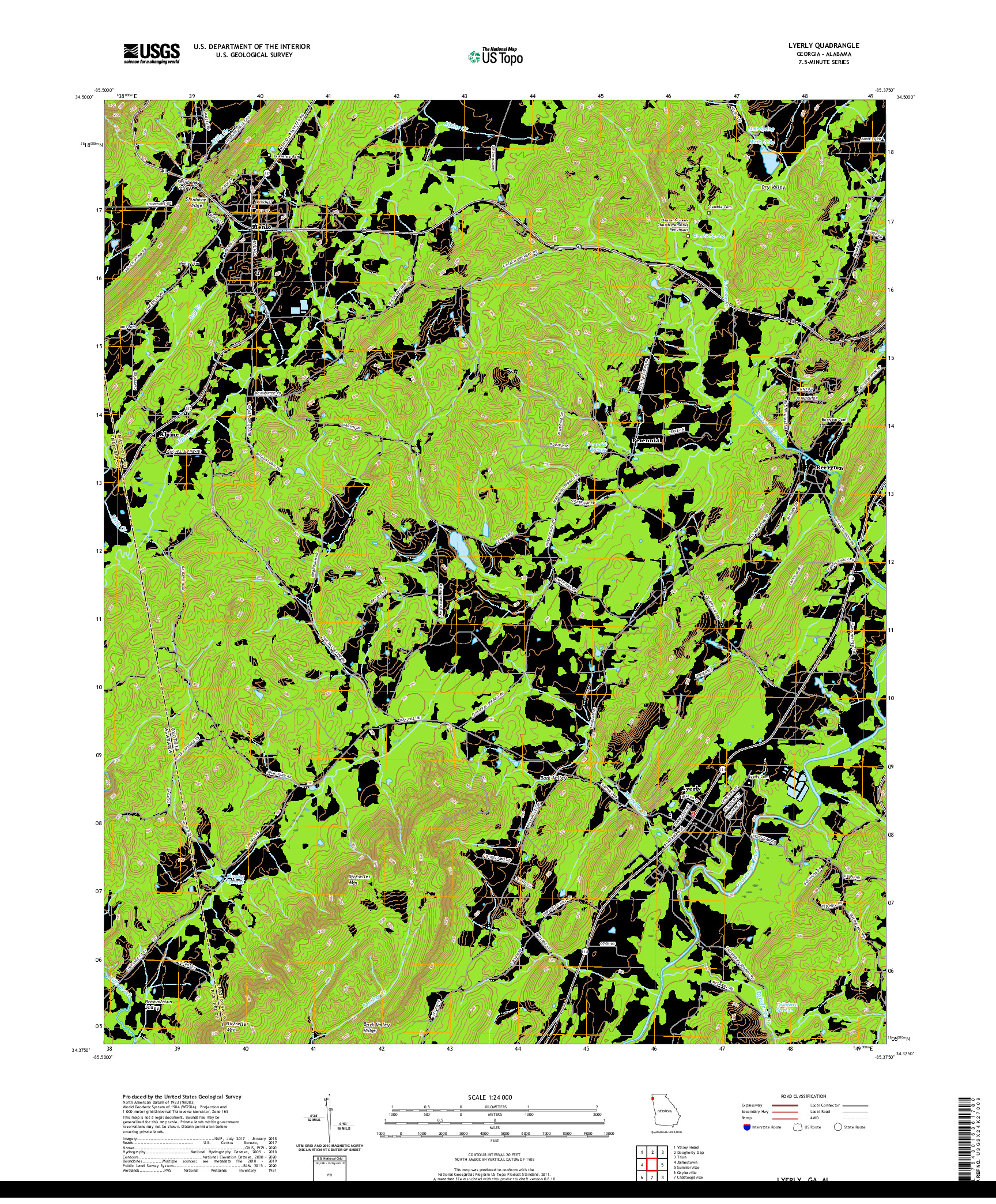 USGS US TOPO 7.5-MINUTE MAP FOR LYERLY, GA,AL 2020