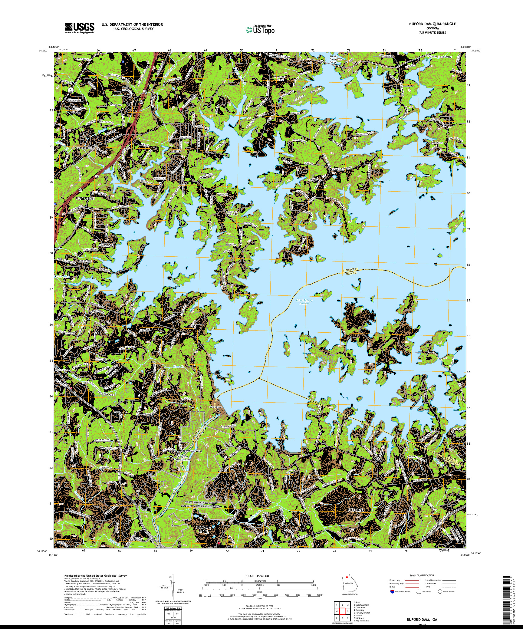 USGS US TOPO 7.5-MINUTE MAP FOR BUFORD DAM, GA 2020