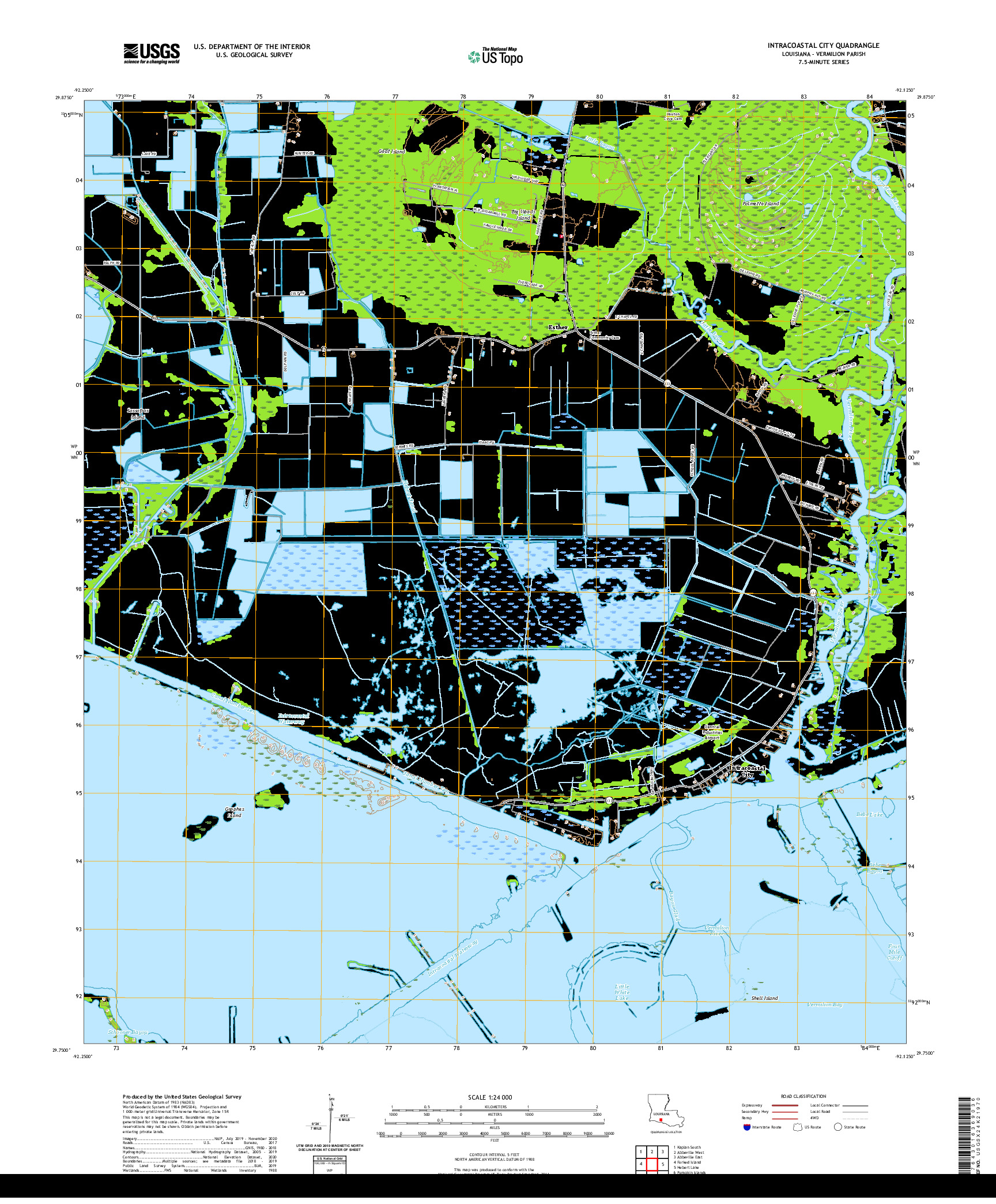 USGS US TOPO 7.5-MINUTE MAP FOR INTRACOASTAL CITY, LA 2020