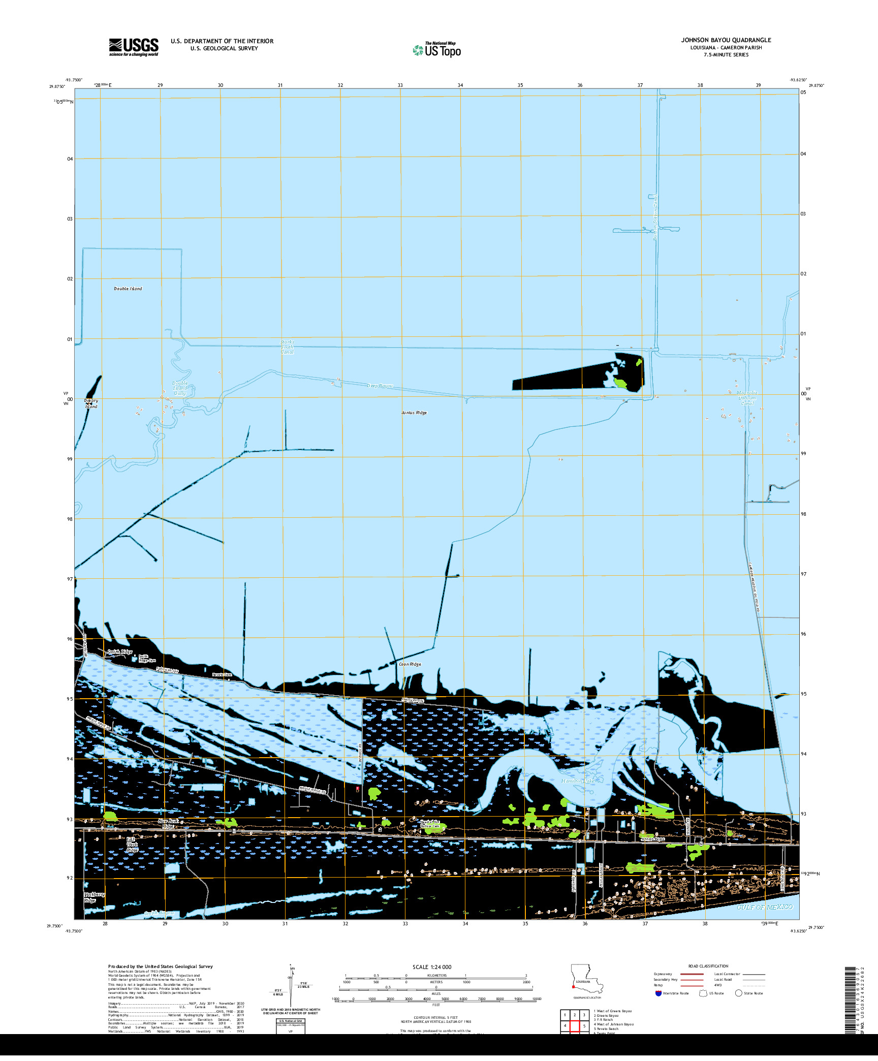 USGS US TOPO 7.5-MINUTE MAP FOR JOHNSON BAYOU, LA 2020