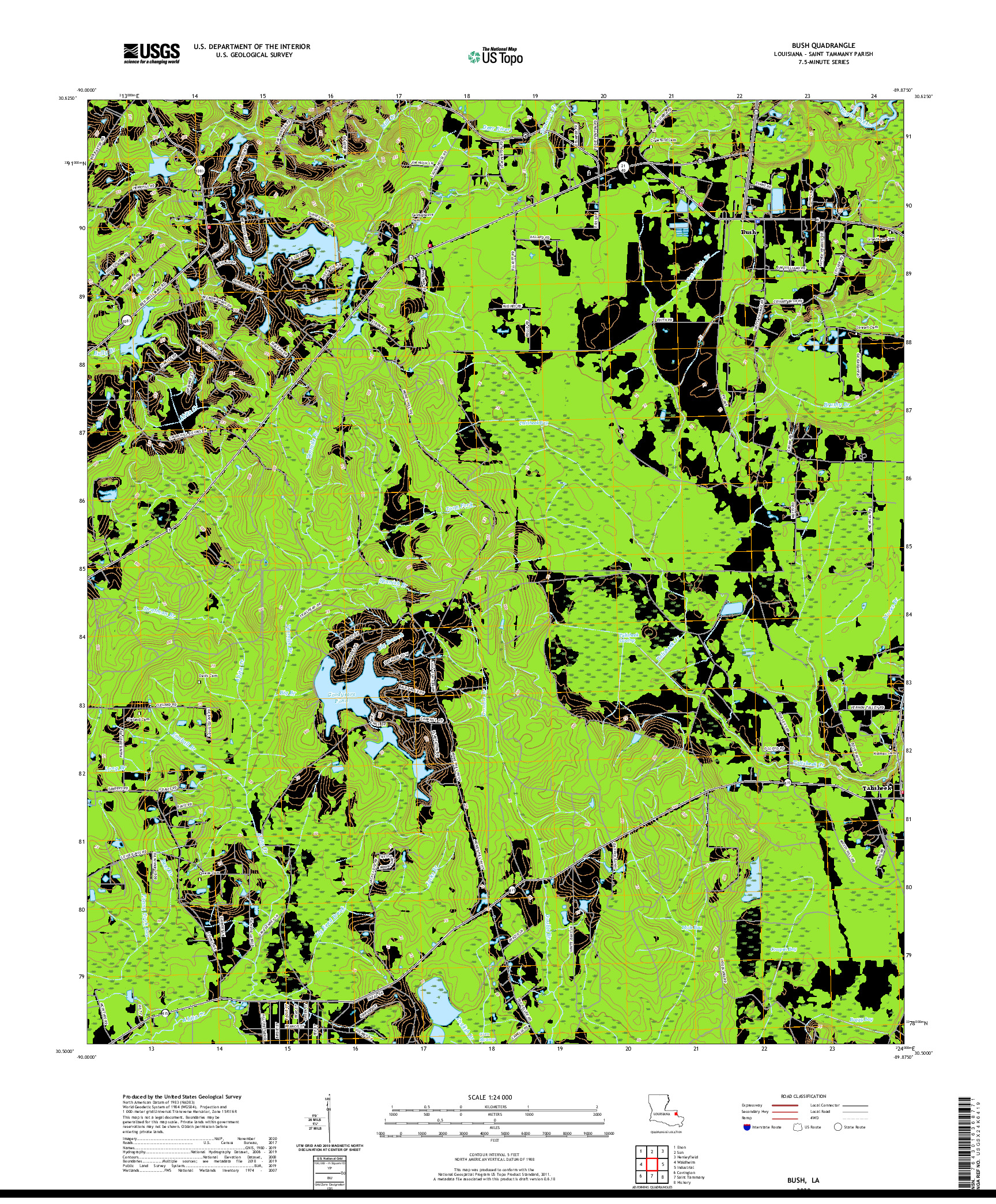 USGS US TOPO 7.5-MINUTE MAP FOR BUSH, LA 2020