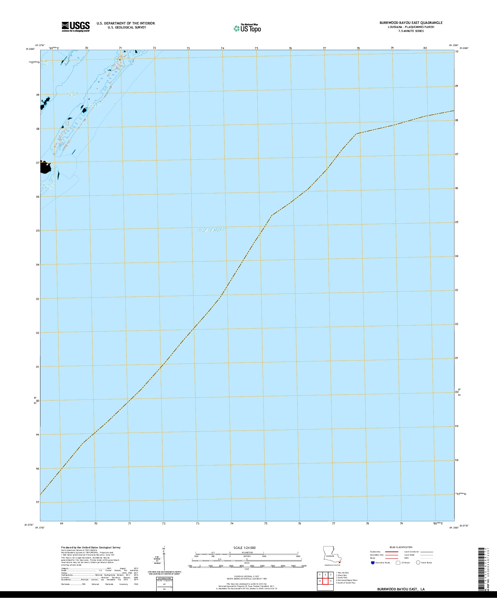 USGS US TOPO 7.5-MINUTE MAP FOR BURRWOOD BAYOU EAST, LA 2020