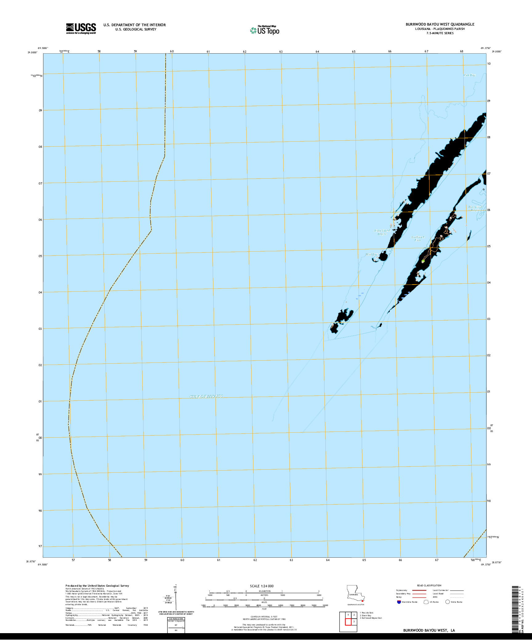 USGS US TOPO 7.5-MINUTE MAP FOR BURRWOOD BAYOU WEST, LA 2020