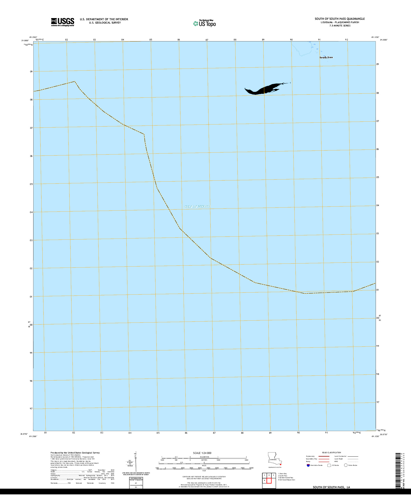 USGS US TOPO 7.5-MINUTE MAP FOR SOUTH OF SOUTH PASS, LA 2020