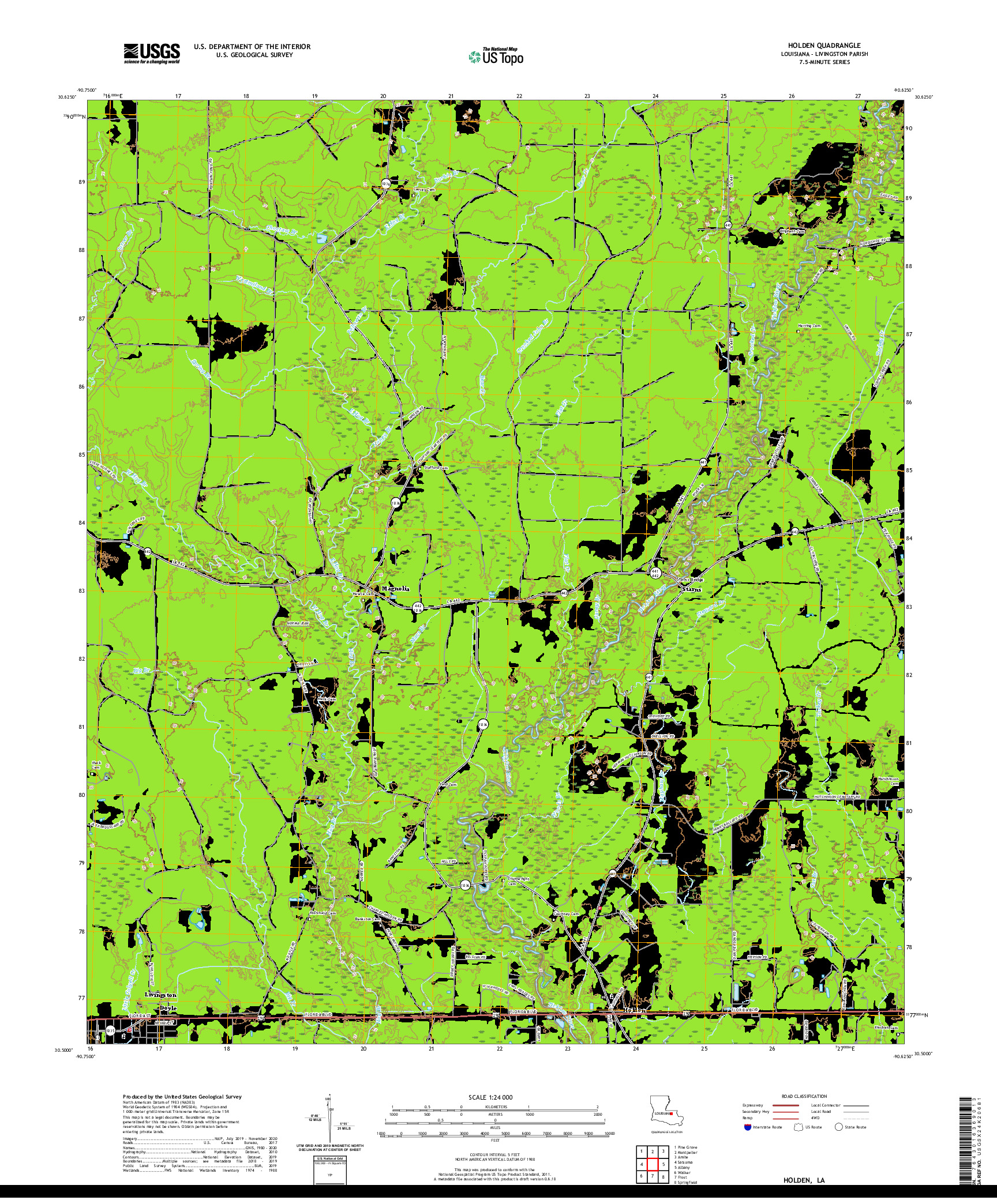 USGS US TOPO 7.5-MINUTE MAP FOR HOLDEN, LA 2020