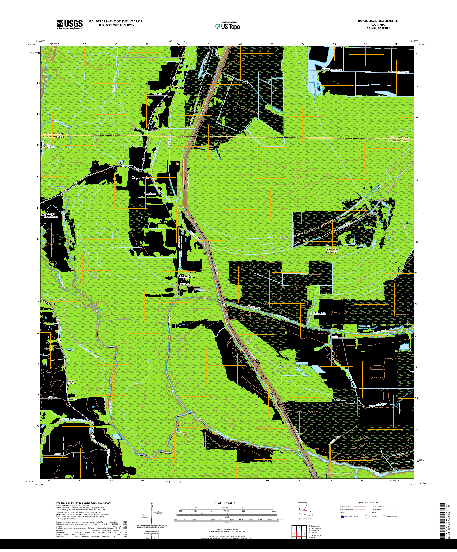 USGS US TOPO 7.5-MINUTE MAP FOR BAYOU JACK, LA 2020