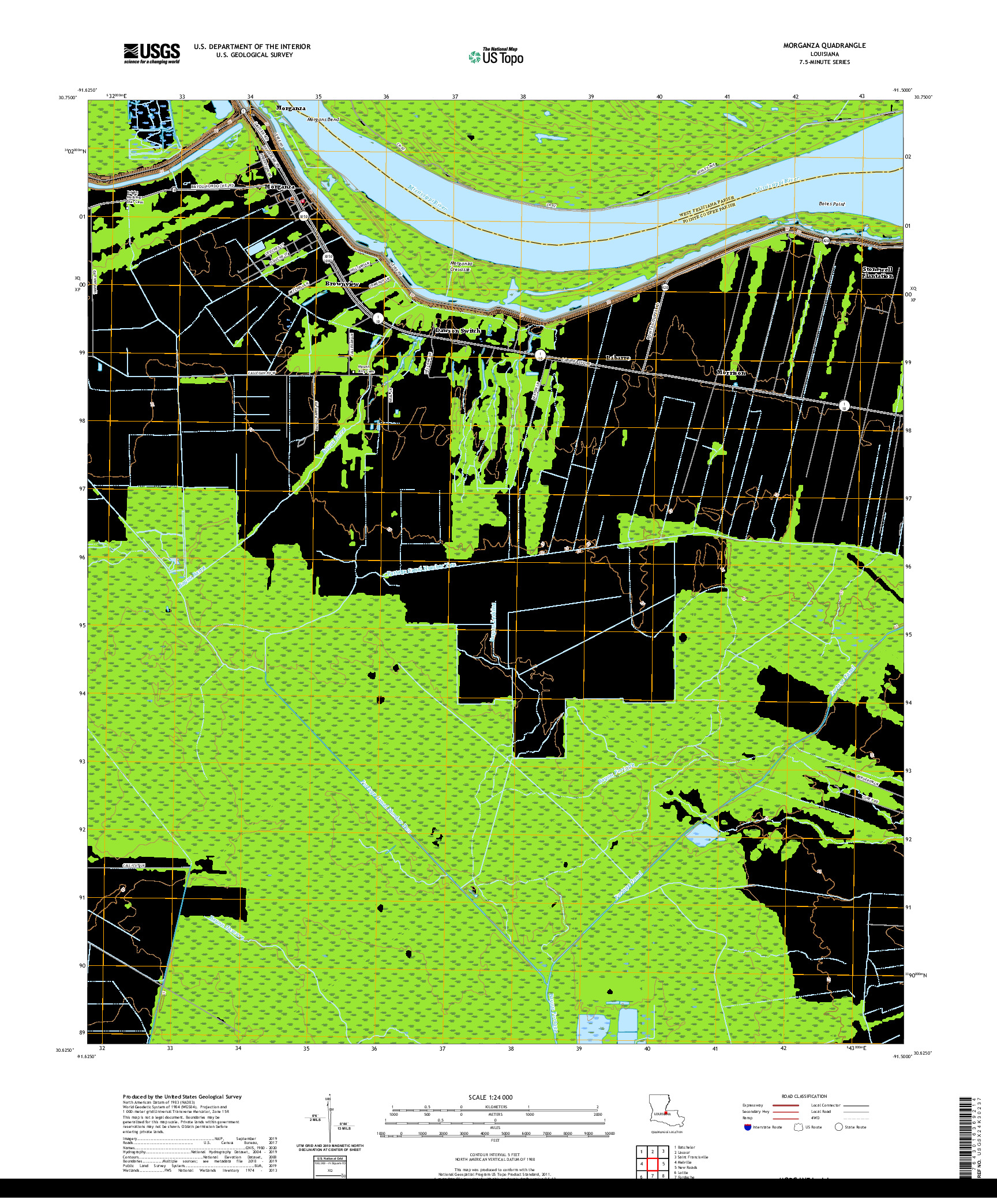 USGS US TOPO 7.5-MINUTE MAP FOR MORGANZA, LA 2020