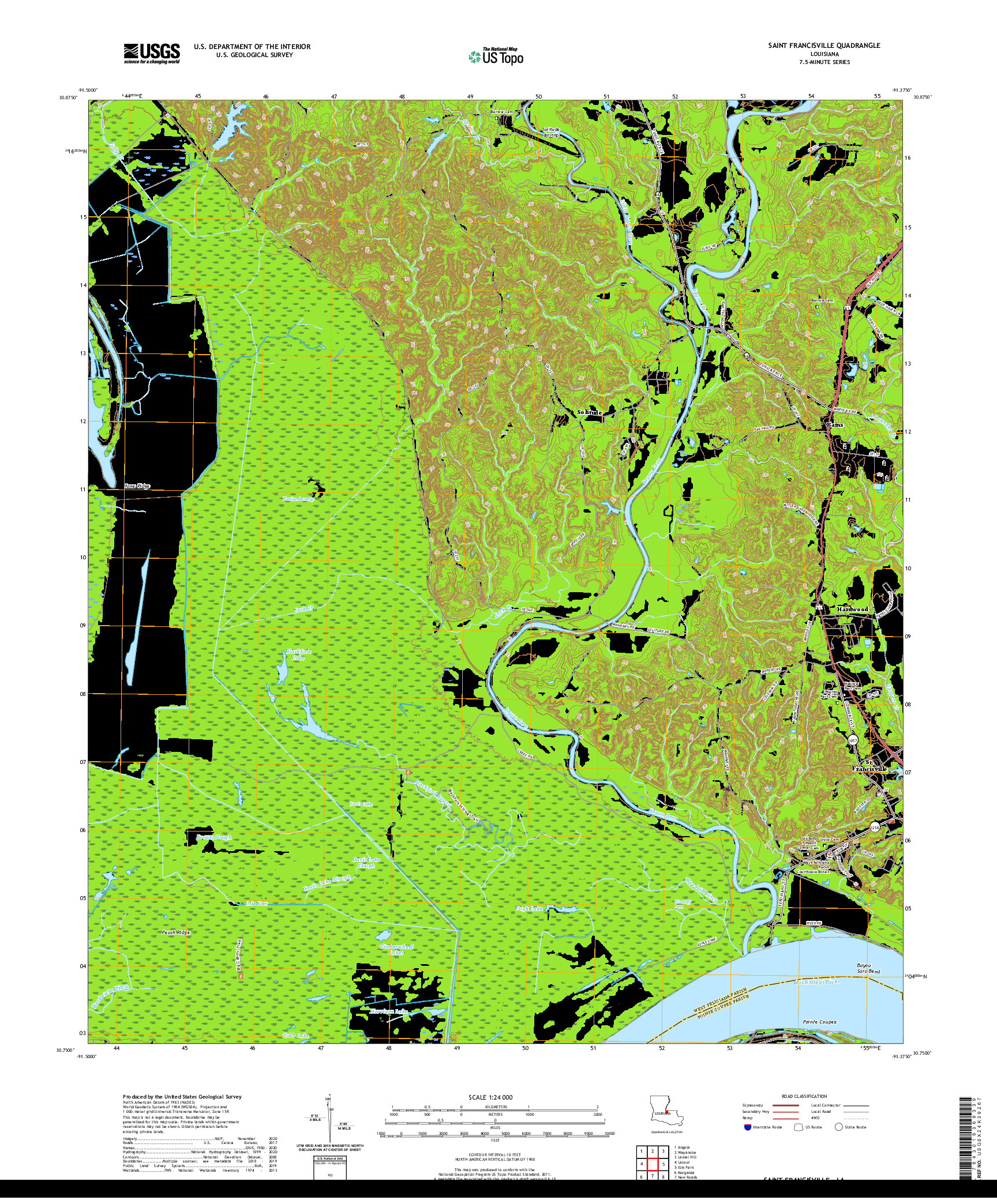 USGS US TOPO 7.5-MINUTE MAP FOR SAINT FRANCISVILLE, LA 2020