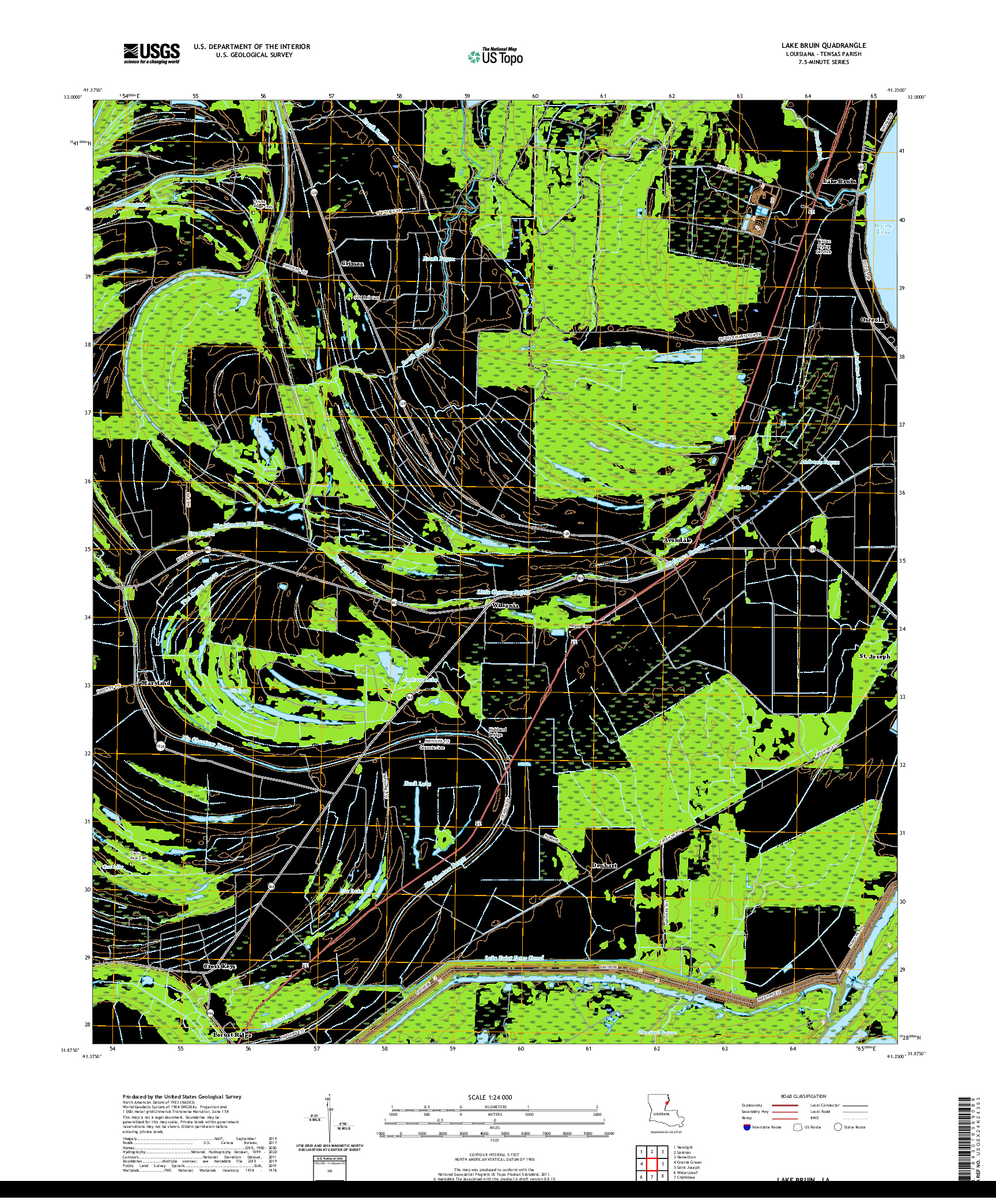 USGS US TOPO 7.5-MINUTE MAP FOR LAKE BRUIN, LA 2020