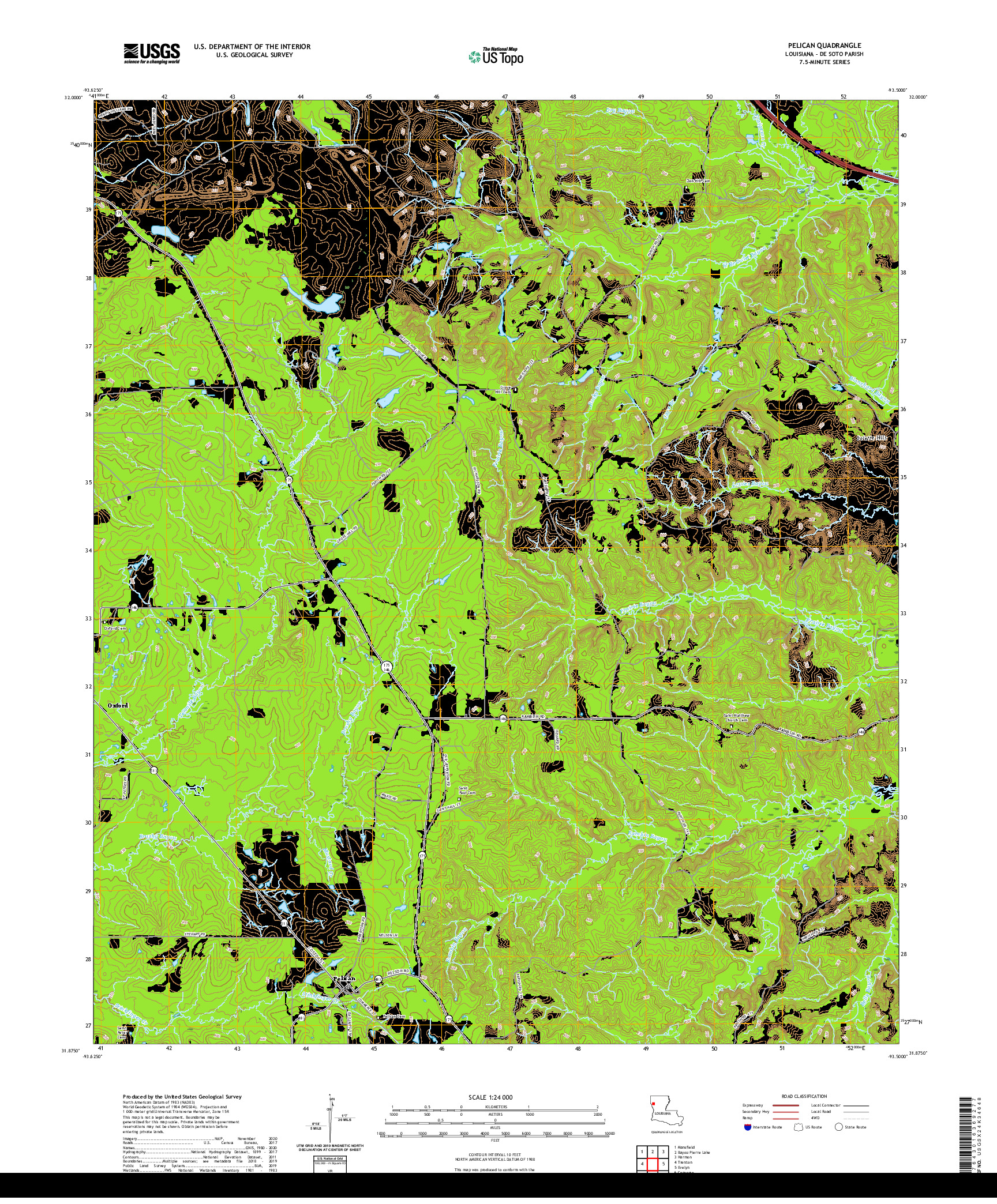 USGS US TOPO 7.5-MINUTE MAP FOR PELICAN, LA 2020