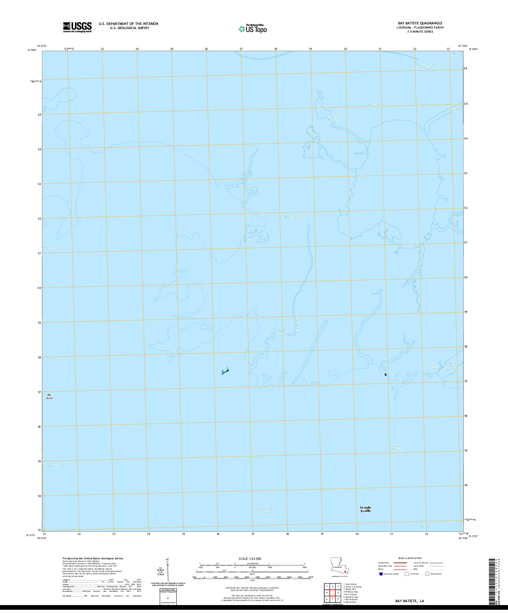 USGS US TOPO 7.5-MINUTE MAP FOR BAY BATISTE, LA 2020