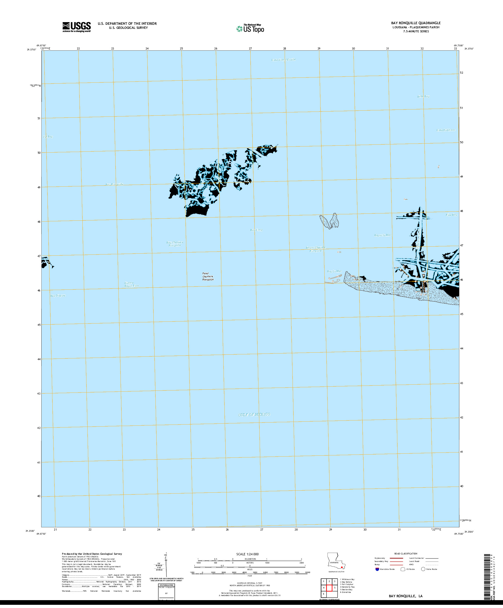 USGS US TOPO 7.5-MINUTE MAP FOR BAY RONQUILLE, LA 2020