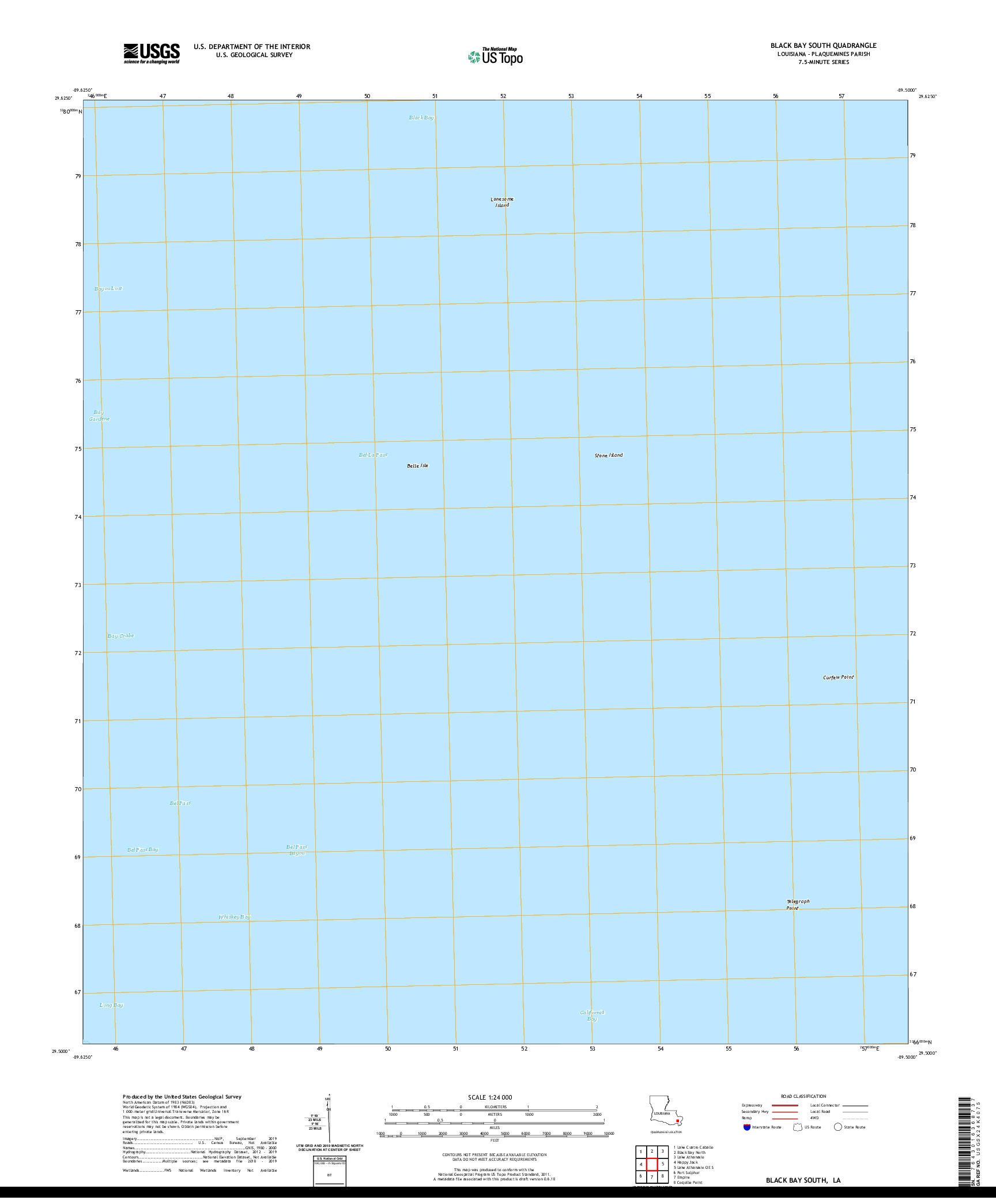 USGS US TOPO 7.5-MINUTE MAP FOR BLACK BAY SOUTH, LA 2020