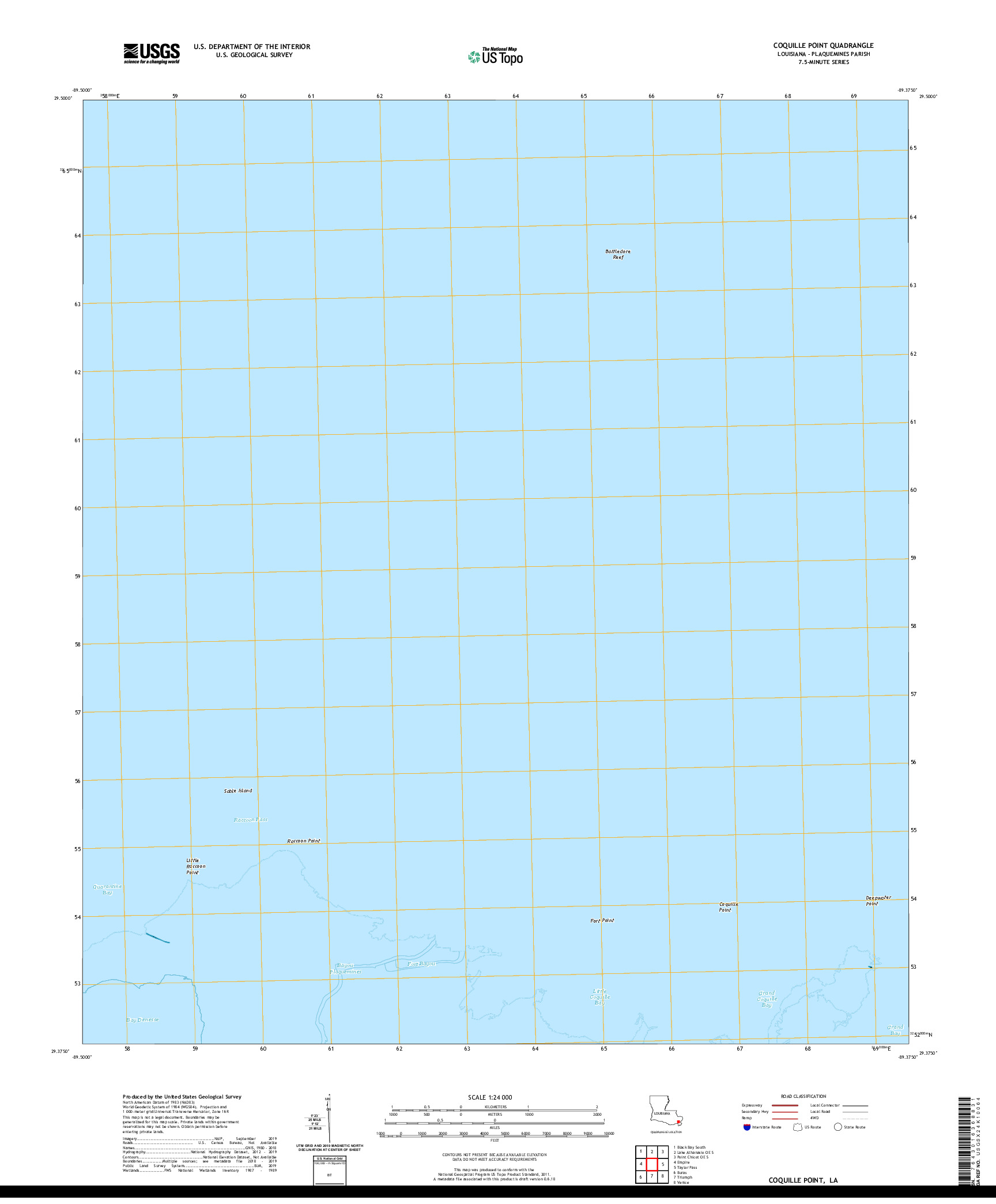 USGS US TOPO 7.5-MINUTE MAP FOR COQUILLE POINT, LA 2020