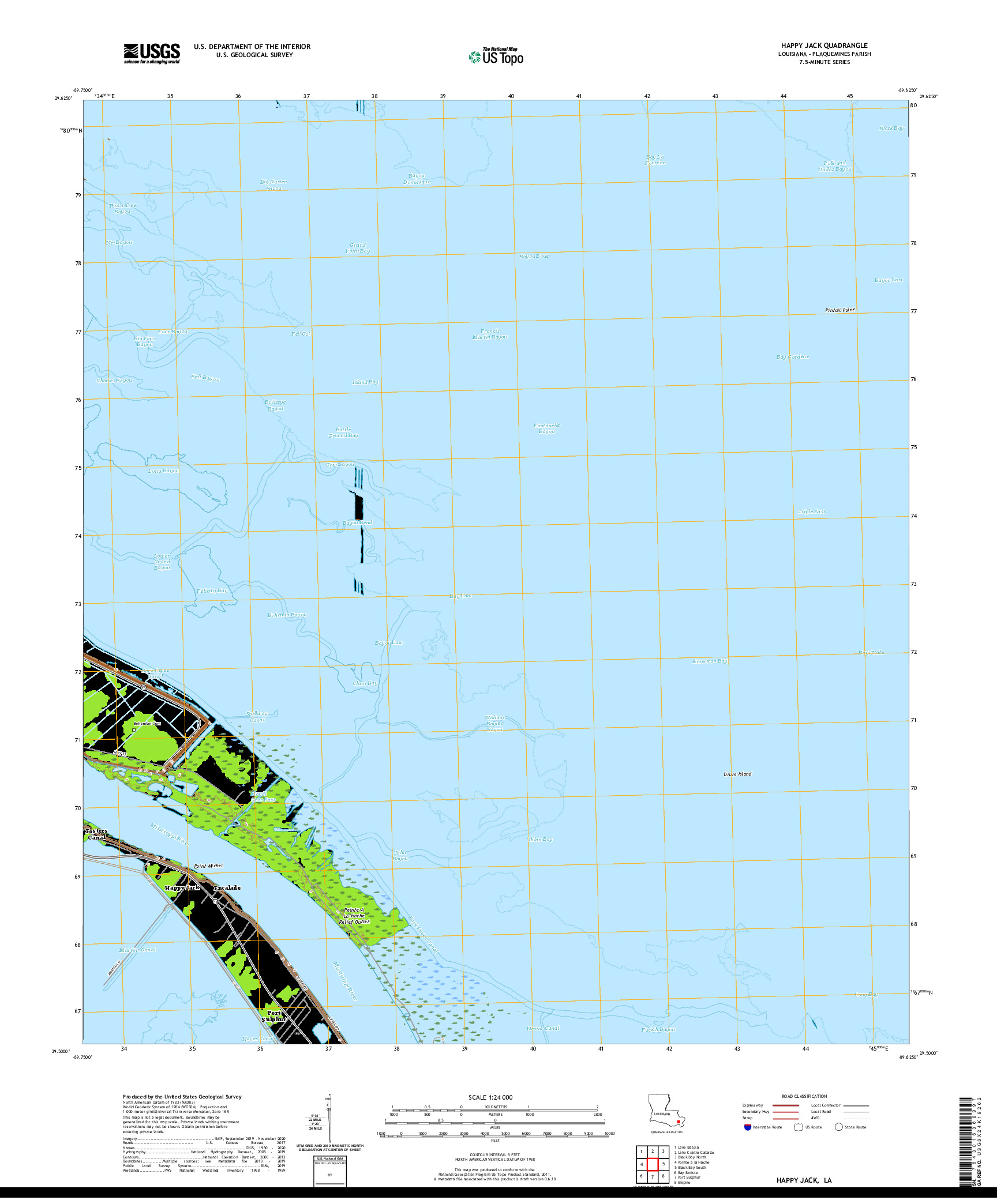 USGS US TOPO 7.5-MINUTE MAP FOR HAPPY JACK, LA 2020