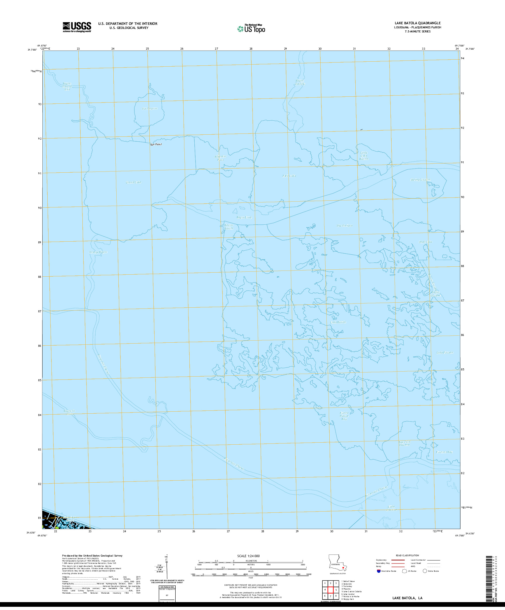 USGS US TOPO 7.5-MINUTE MAP FOR LAKE BATOLA, LA 2020