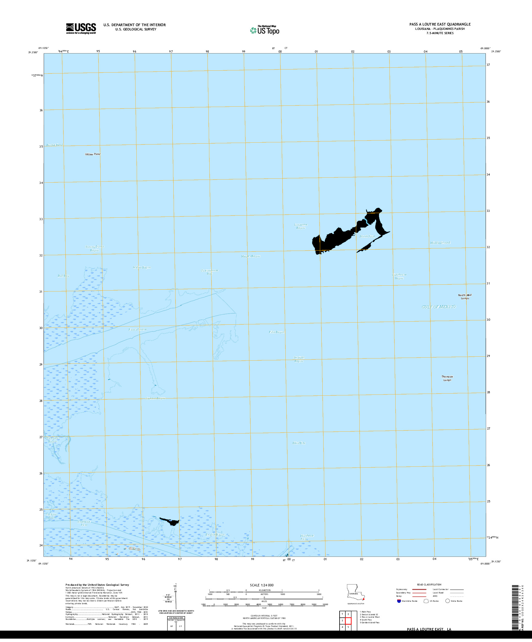 USGS US TOPO 7.5-MINUTE MAP FOR PASS A LOUTRE EAST, LA 2020