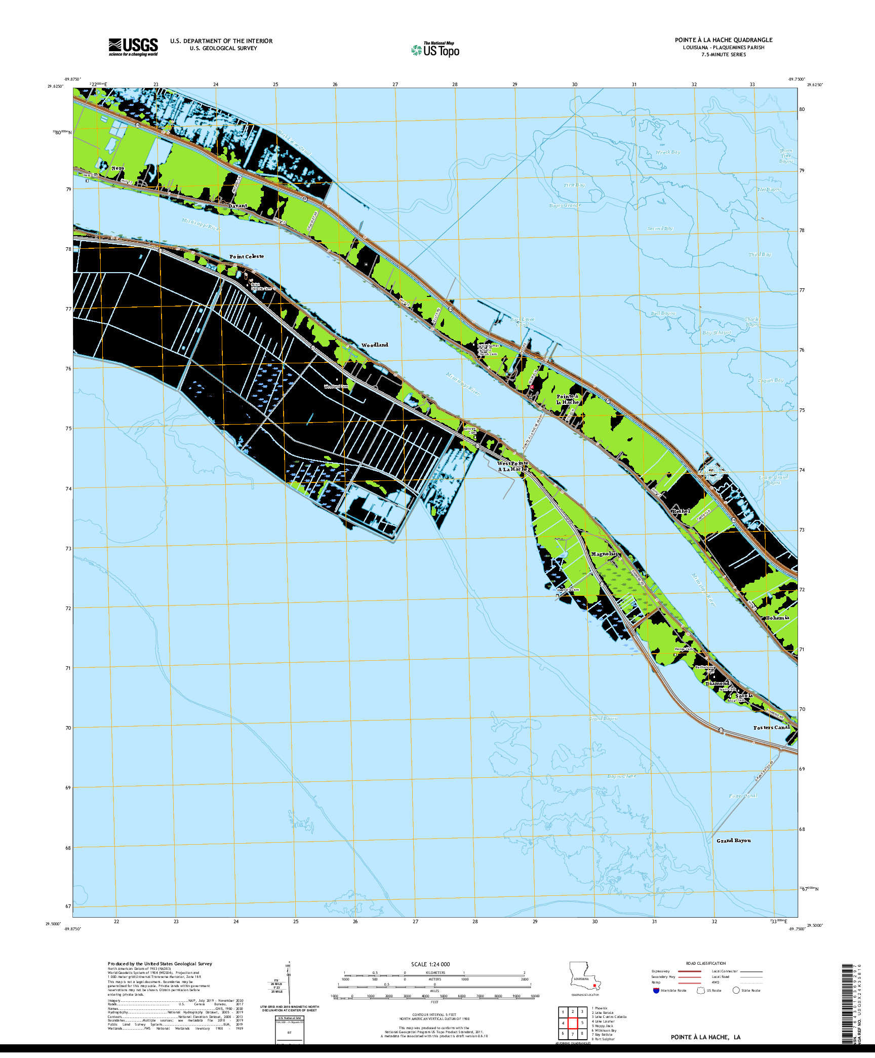 USGS US TOPO 7.5-MINUTE MAP FOR POINTE A LA HACHE, LA 2020