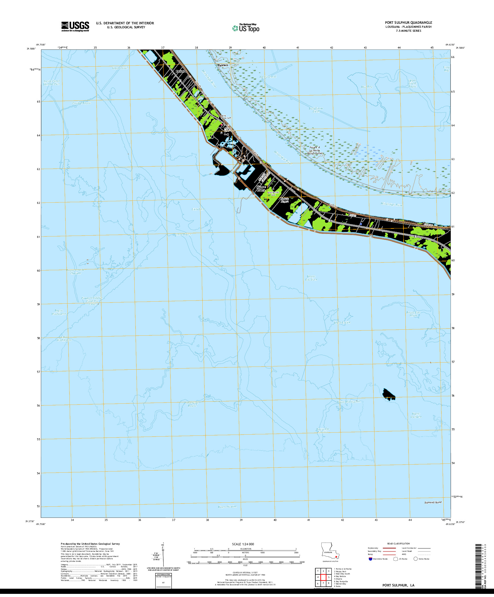 USGS US TOPO 7.5-MINUTE MAP FOR PORT SULPHUR, LA 2020