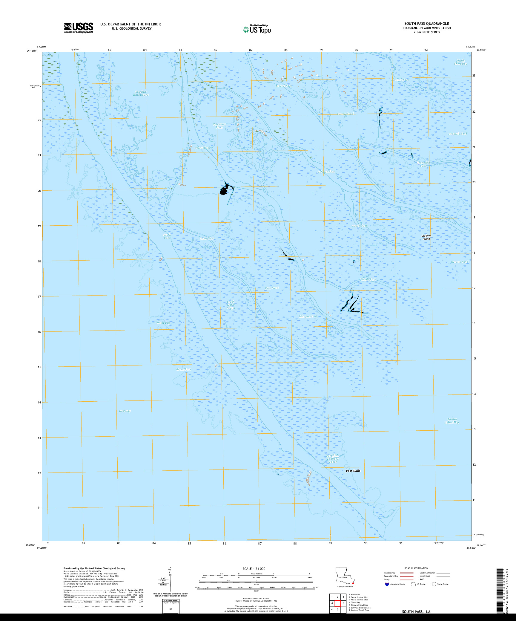 USGS US TOPO 7.5-MINUTE MAP FOR SOUTH PASS, LA 2020