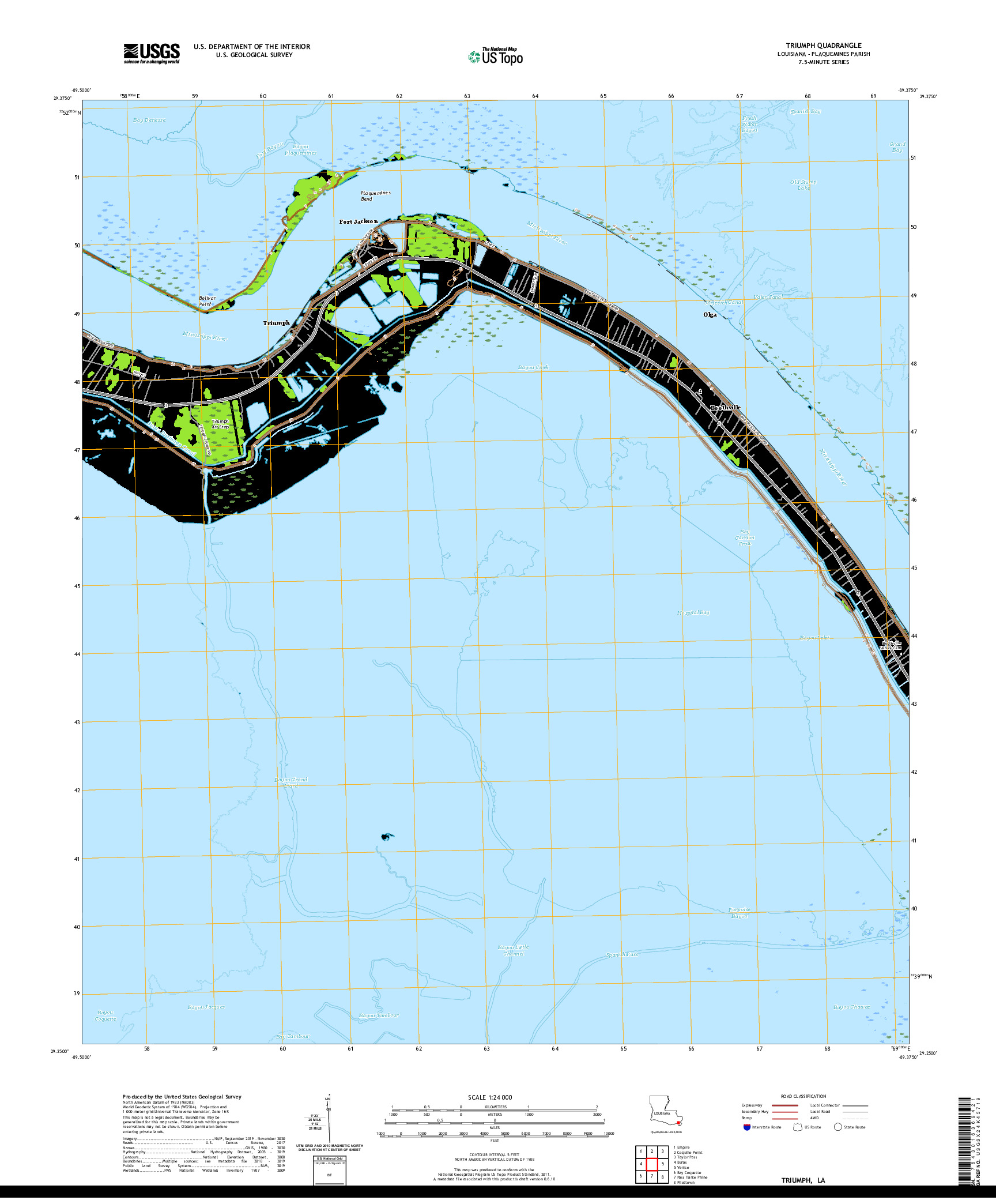 USGS US TOPO 7.5-MINUTE MAP FOR TRIUMPH, LA 2020