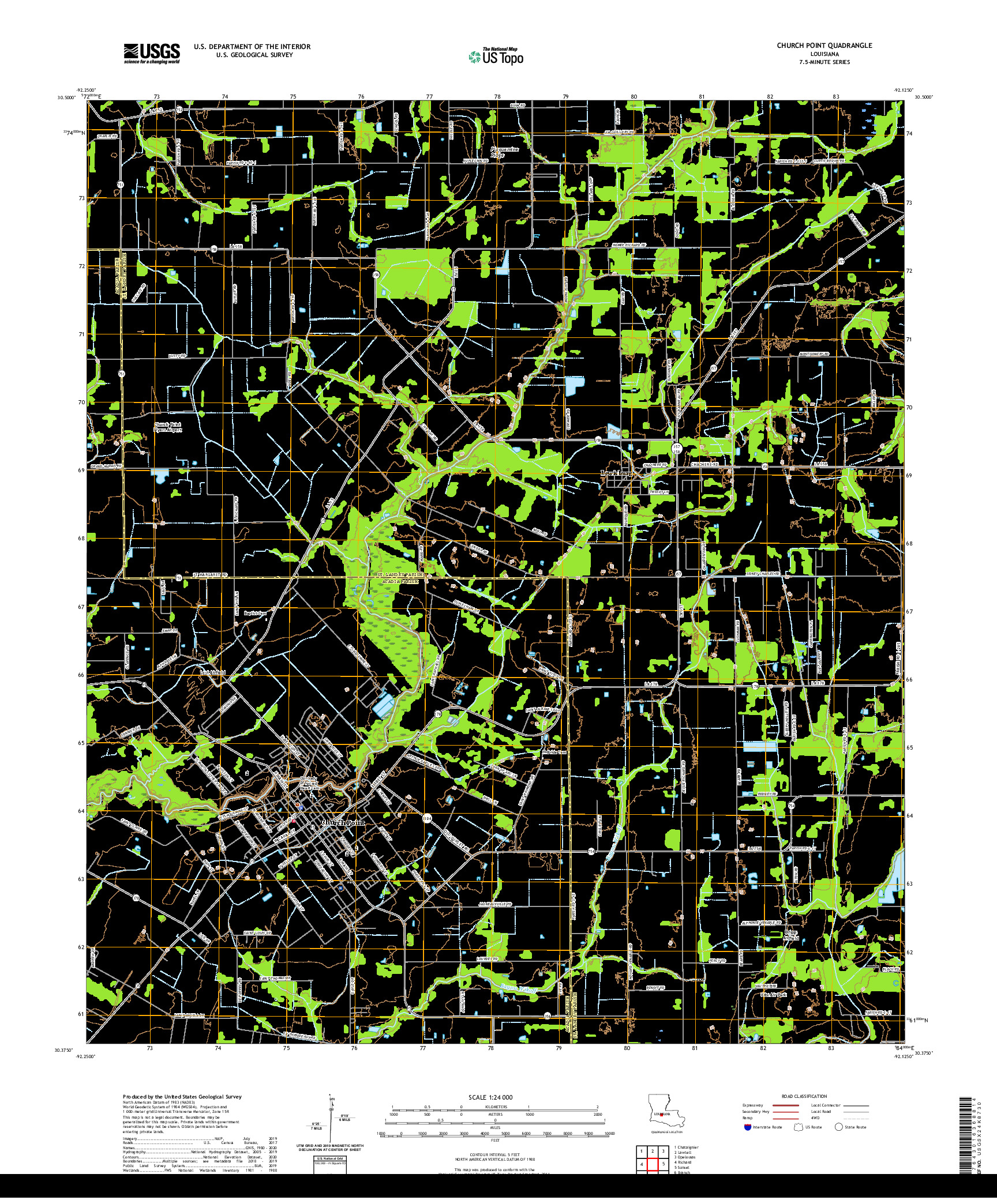 USGS US TOPO 7.5-MINUTE MAP FOR CHURCH POINT, LA 2020