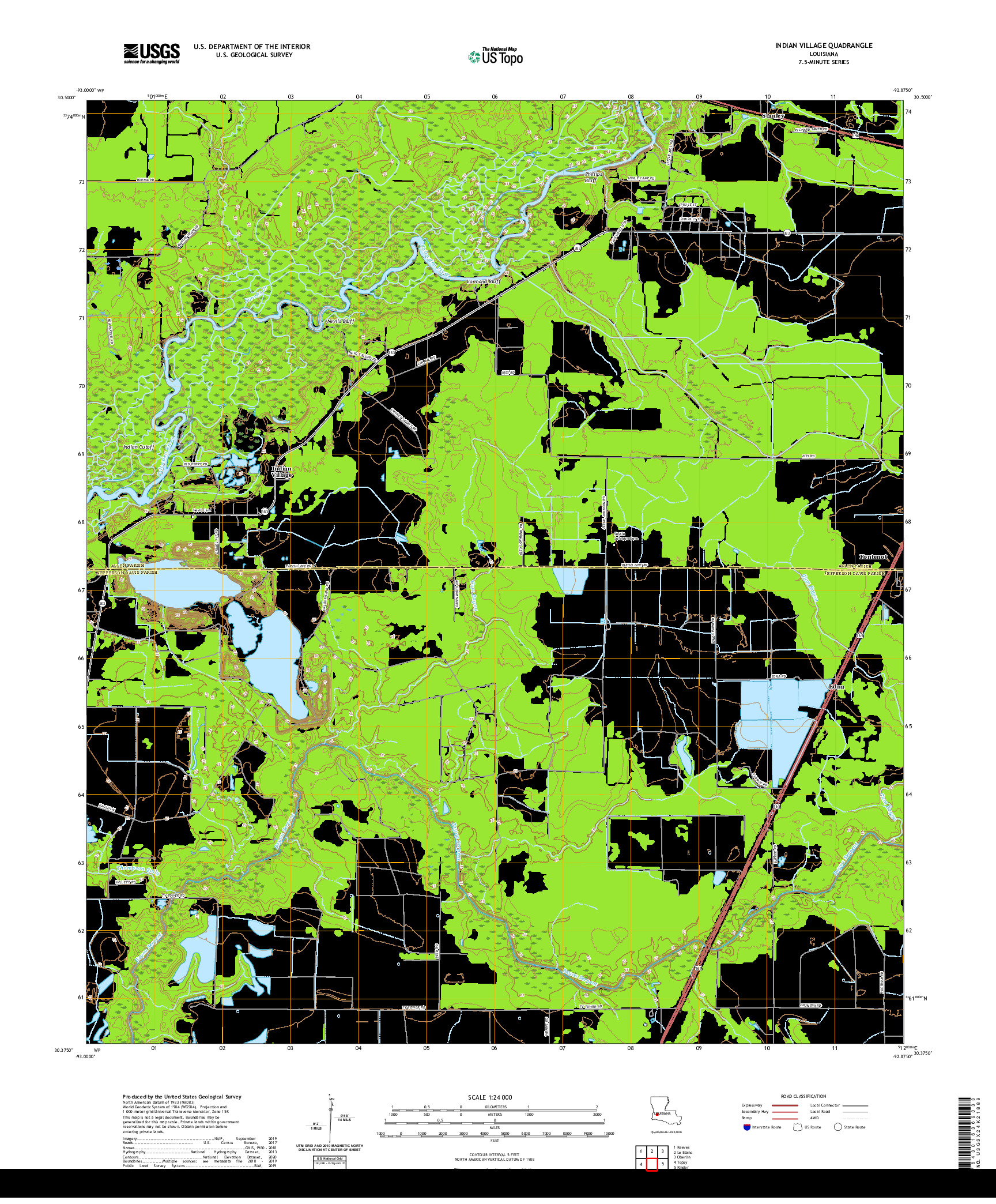 USGS US TOPO 7.5-MINUTE MAP FOR INDIAN VILLAGE, LA 2020