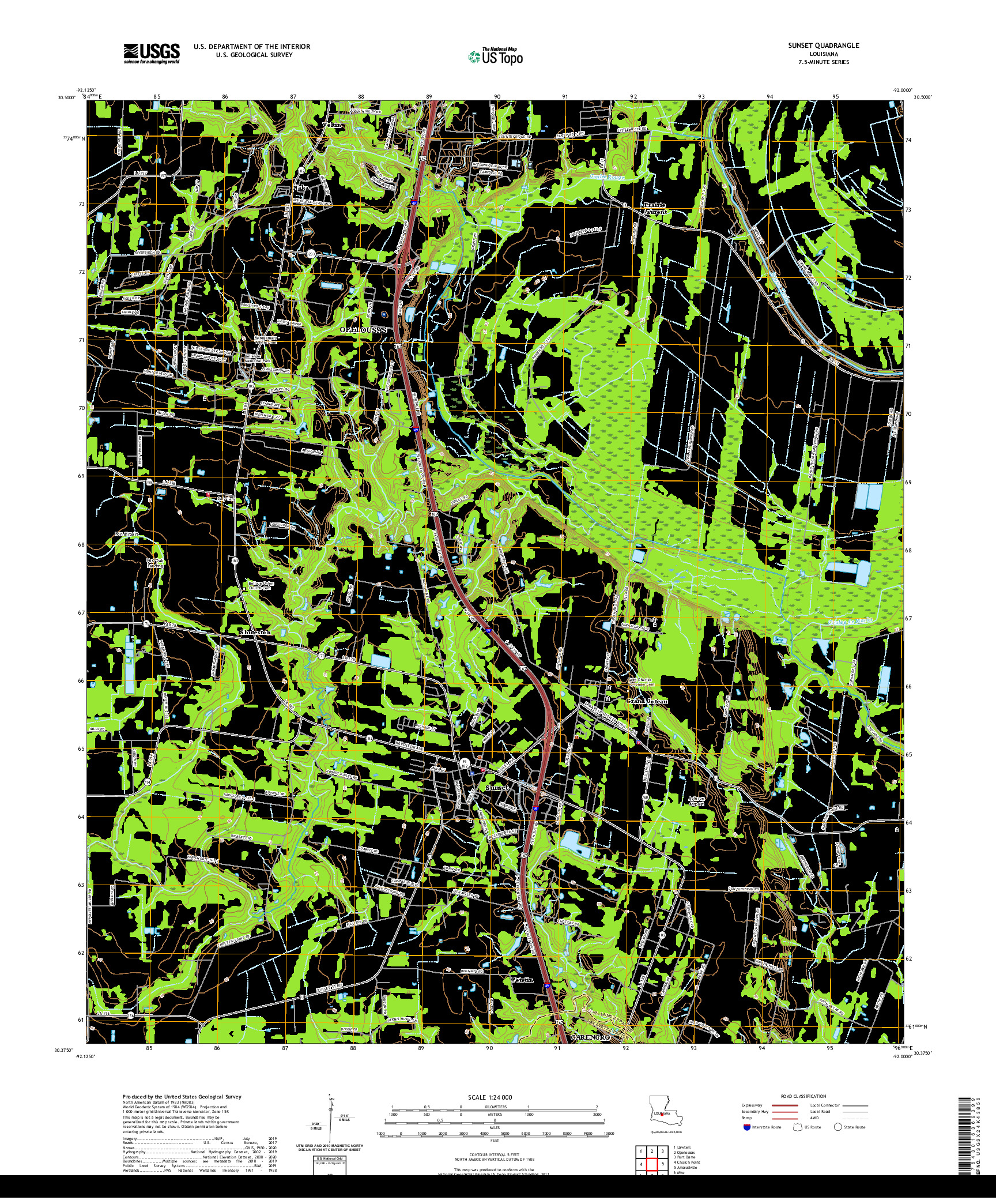 USGS US TOPO 7.5-MINUTE MAP FOR SUNSET, LA 2020