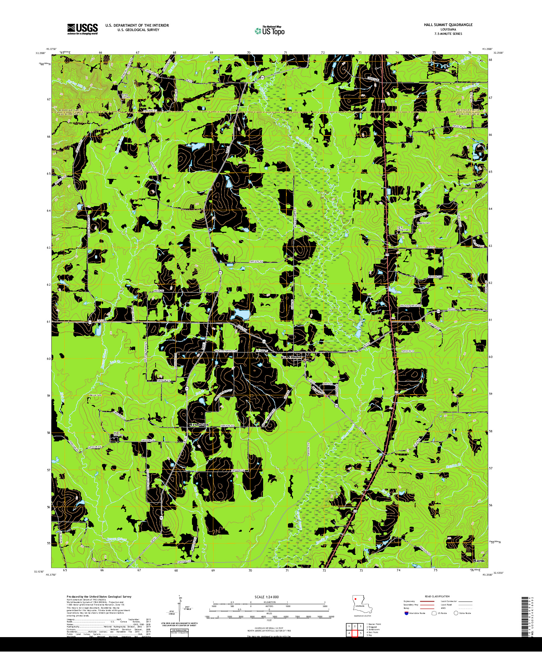 USGS US TOPO 7.5-MINUTE MAP FOR HALL SUMMIT, LA 2020