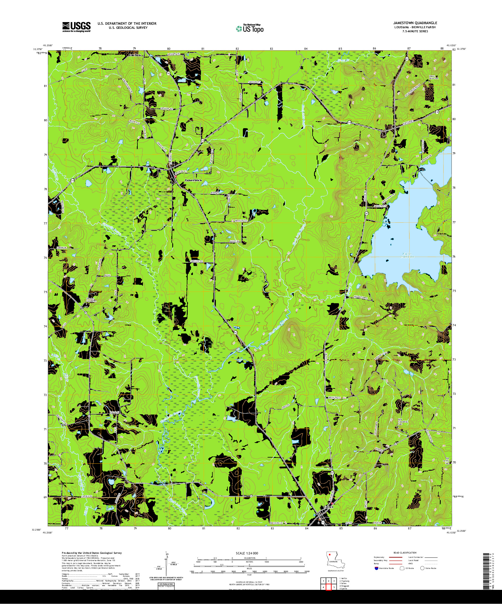 USGS US TOPO 7.5-MINUTE MAP FOR JAMESTOWN, LA 2020