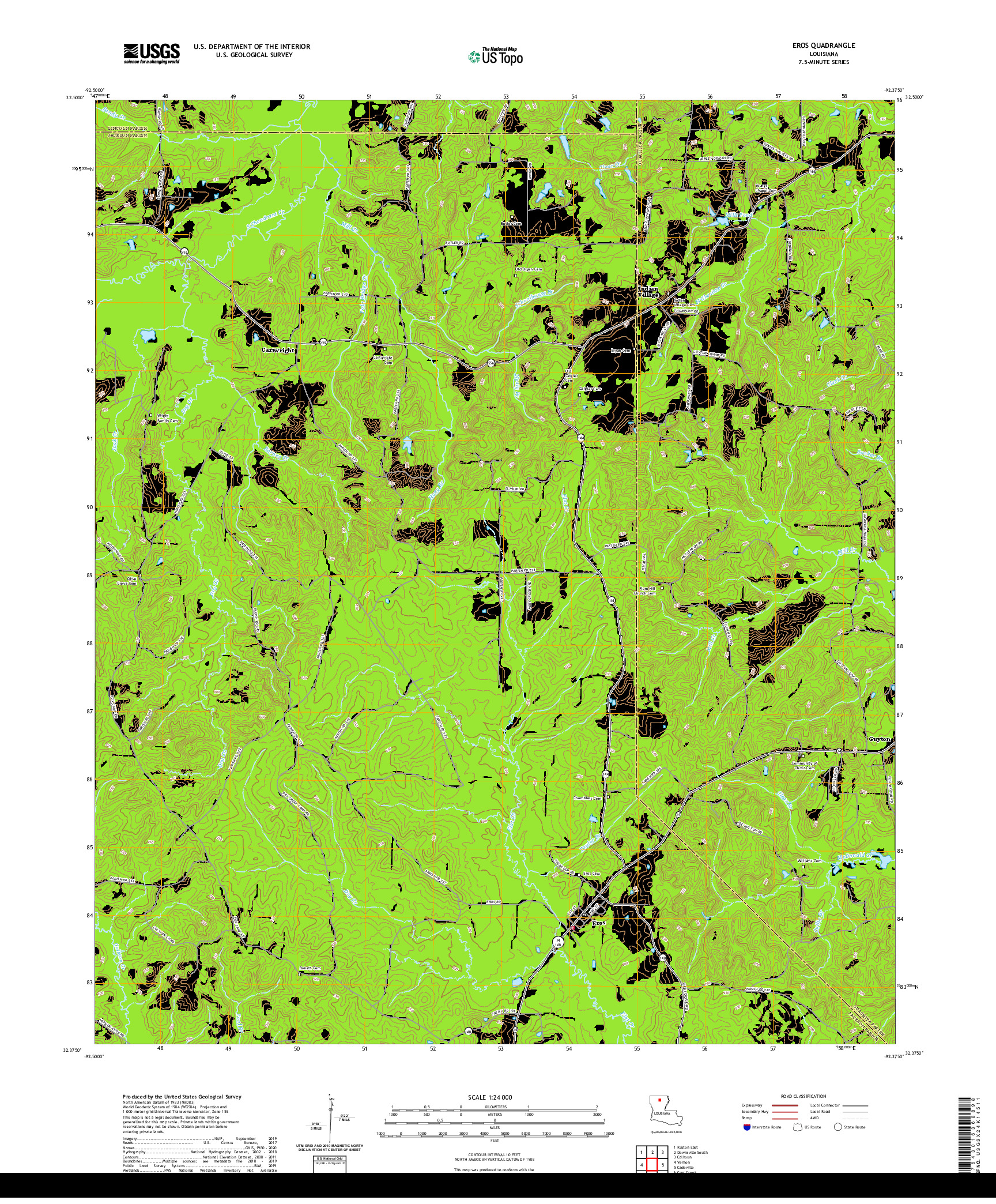 USGS US TOPO 7.5-MINUTE MAP FOR EROS, LA 2020