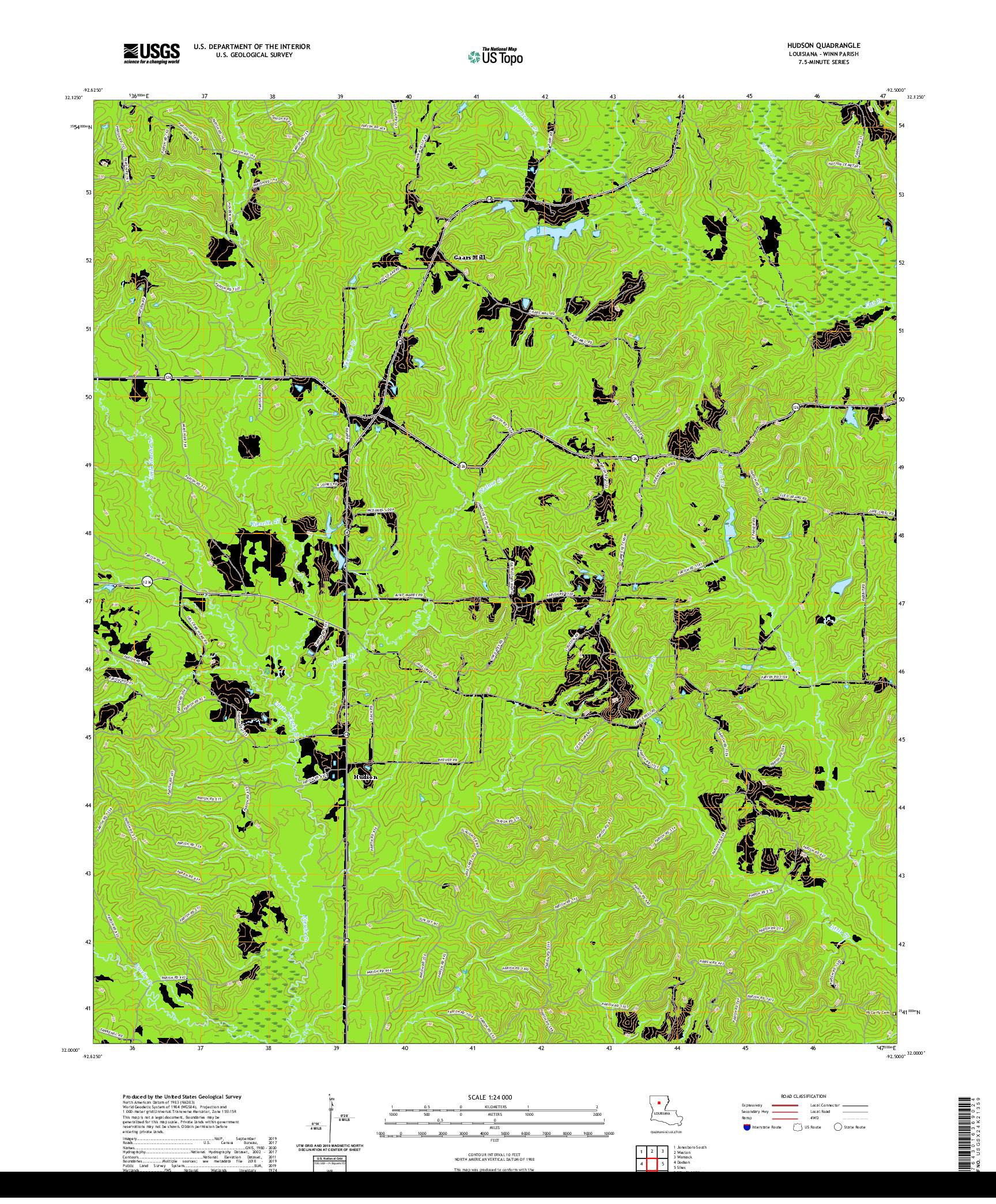 USGS US TOPO 7.5-MINUTE MAP FOR HUDSON, LA 2020