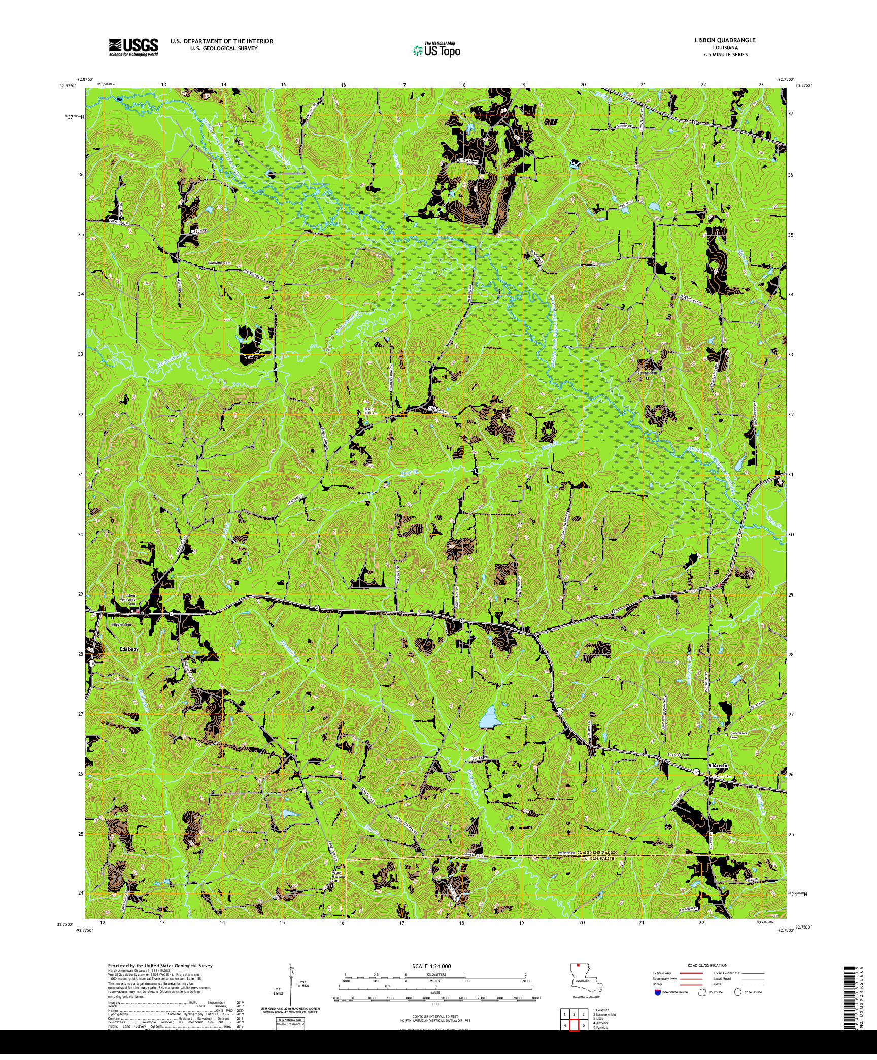 USGS US TOPO 7.5-MINUTE MAP FOR LISBON, LA 2020