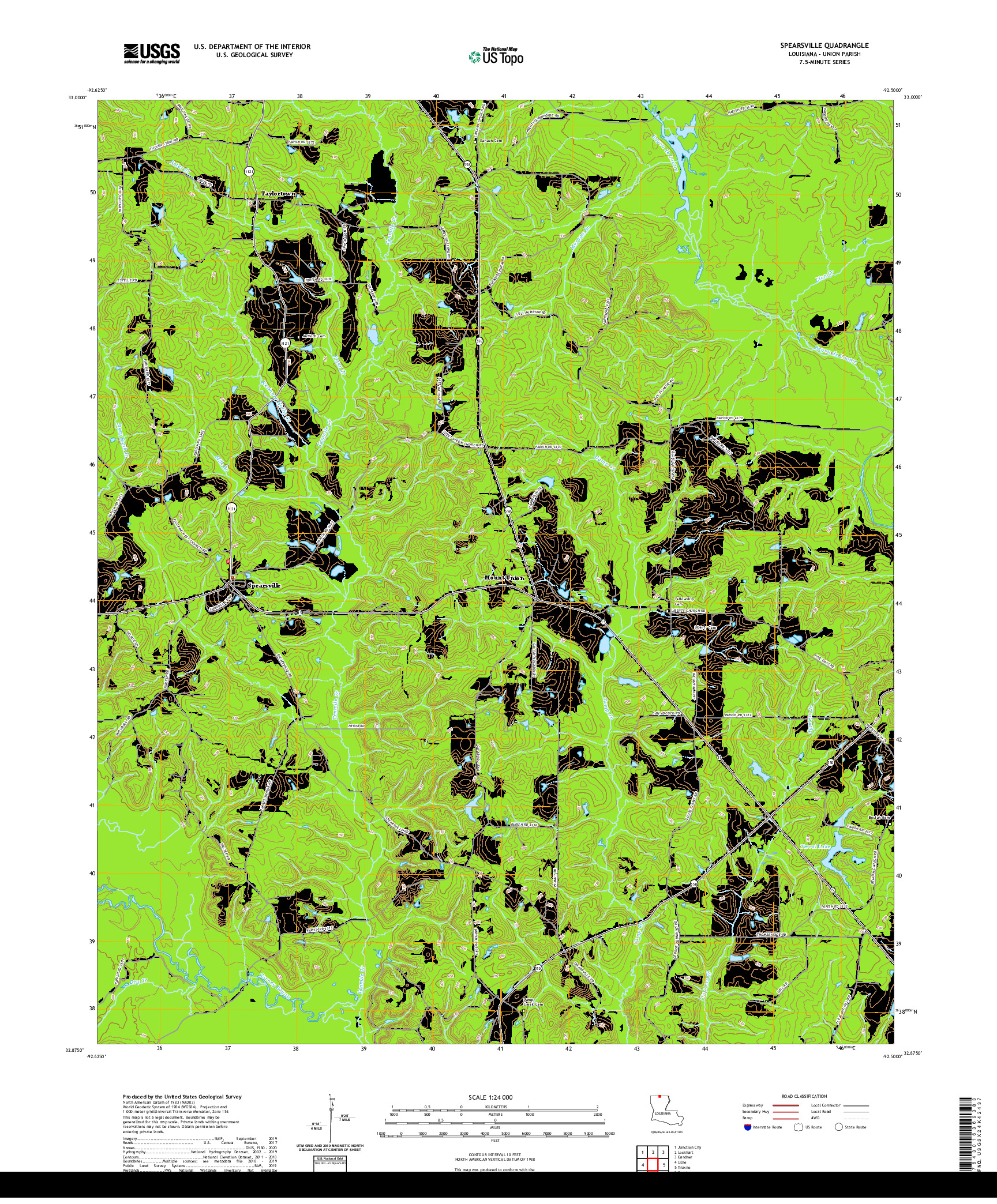 USGS US TOPO 7.5-MINUTE MAP FOR SPEARSVILLE, LA 2020