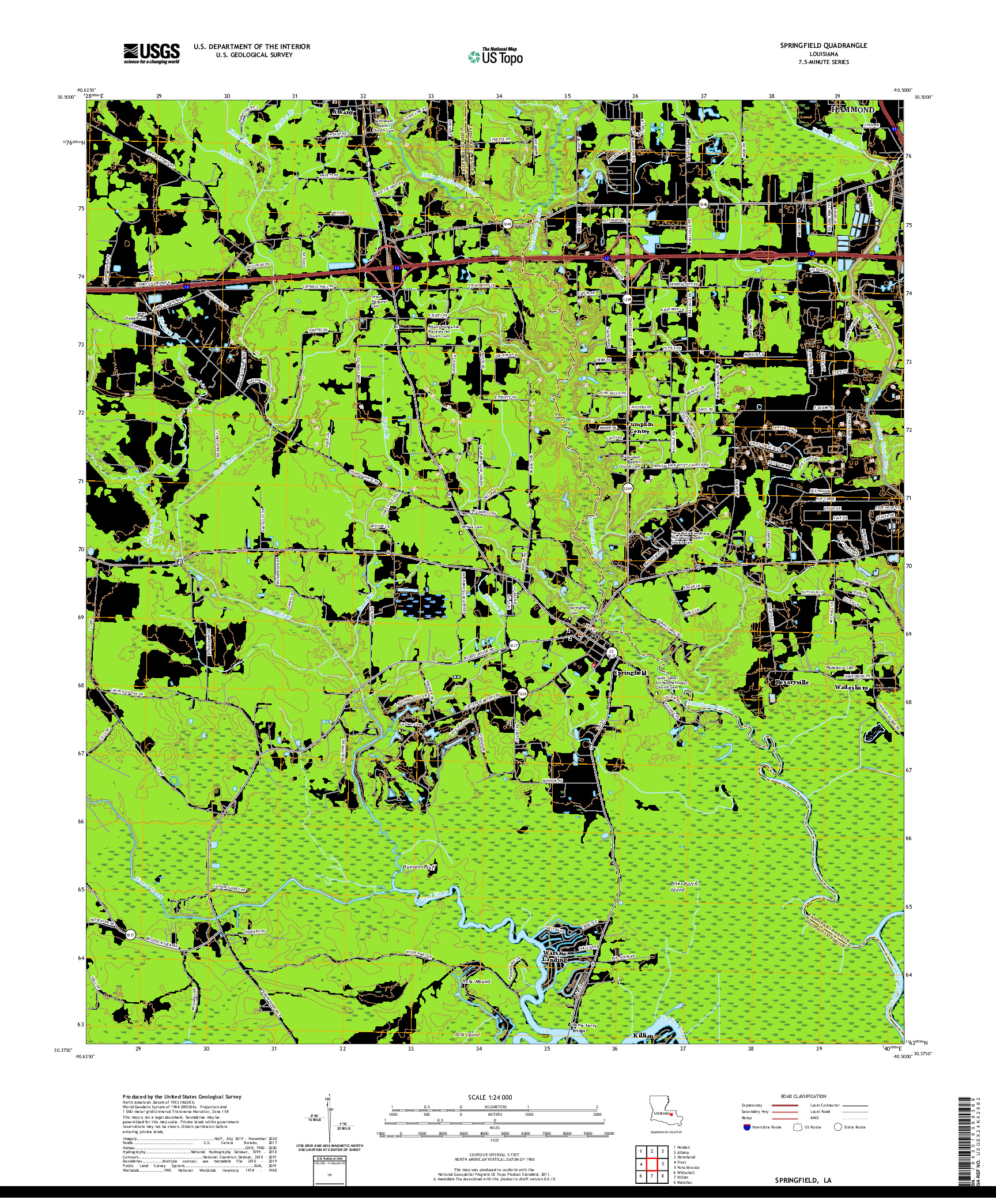 USGS US TOPO 7.5-MINUTE MAP FOR SPRINGFIELD, LA 2020