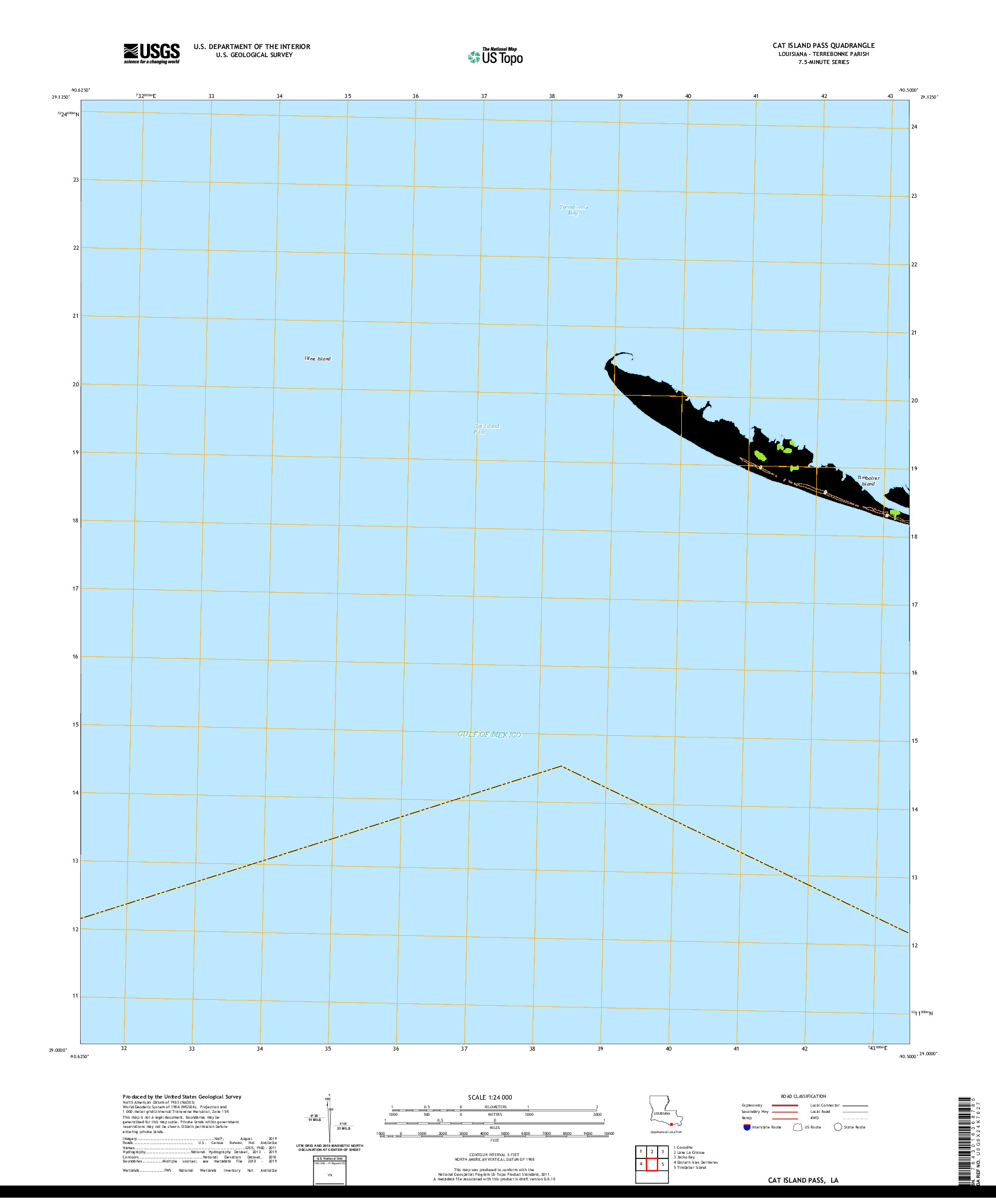 USGS US TOPO 7.5-MINUTE MAP FOR CAT ISLAND PASS, LA 2020