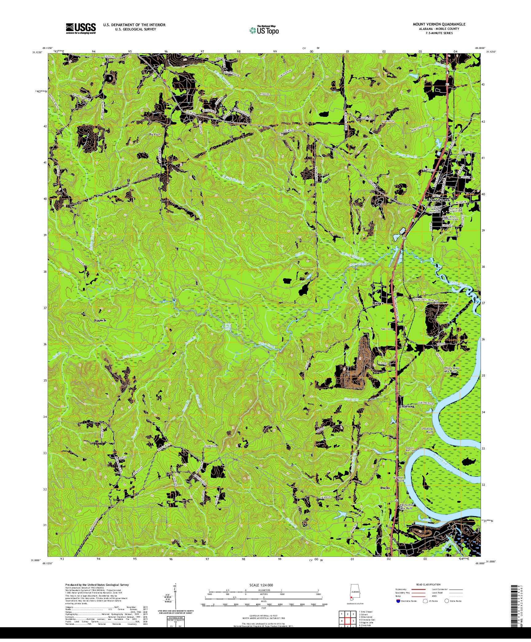 USGS US TOPO 7.5-MINUTE MAP FOR MOUNT VERNON, AL 2020