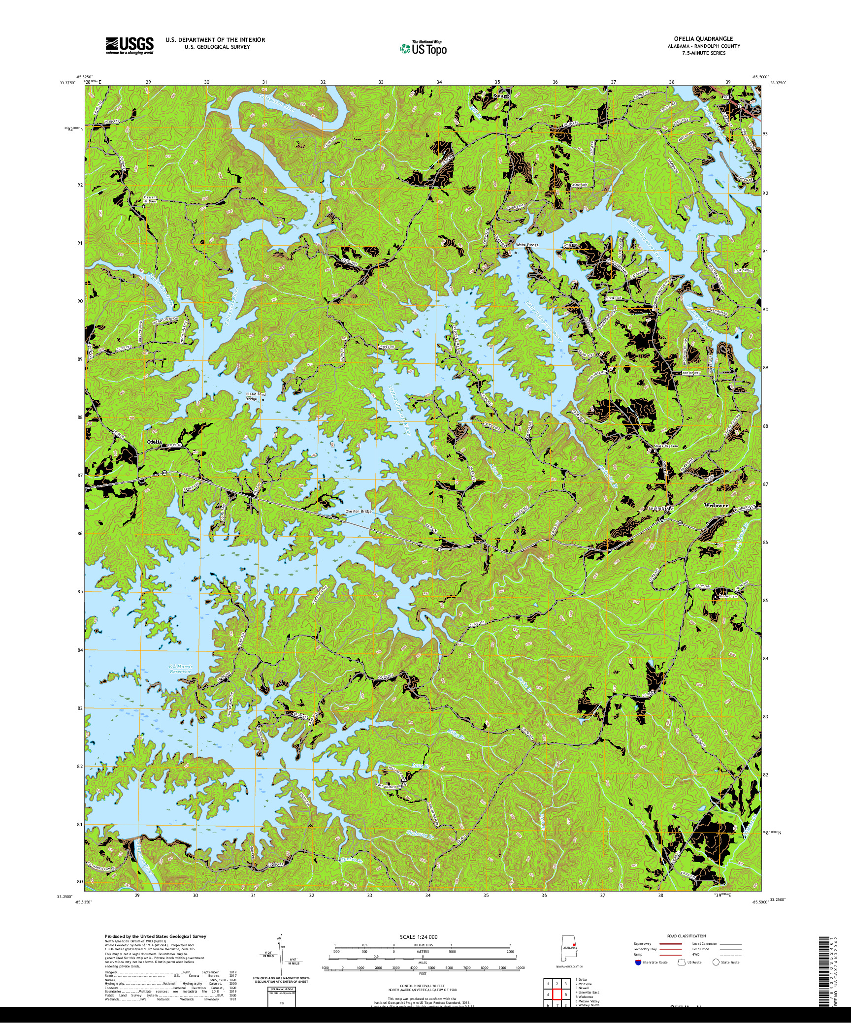 USGS US TOPO 7.5-MINUTE MAP FOR OFELIA, AL 2020