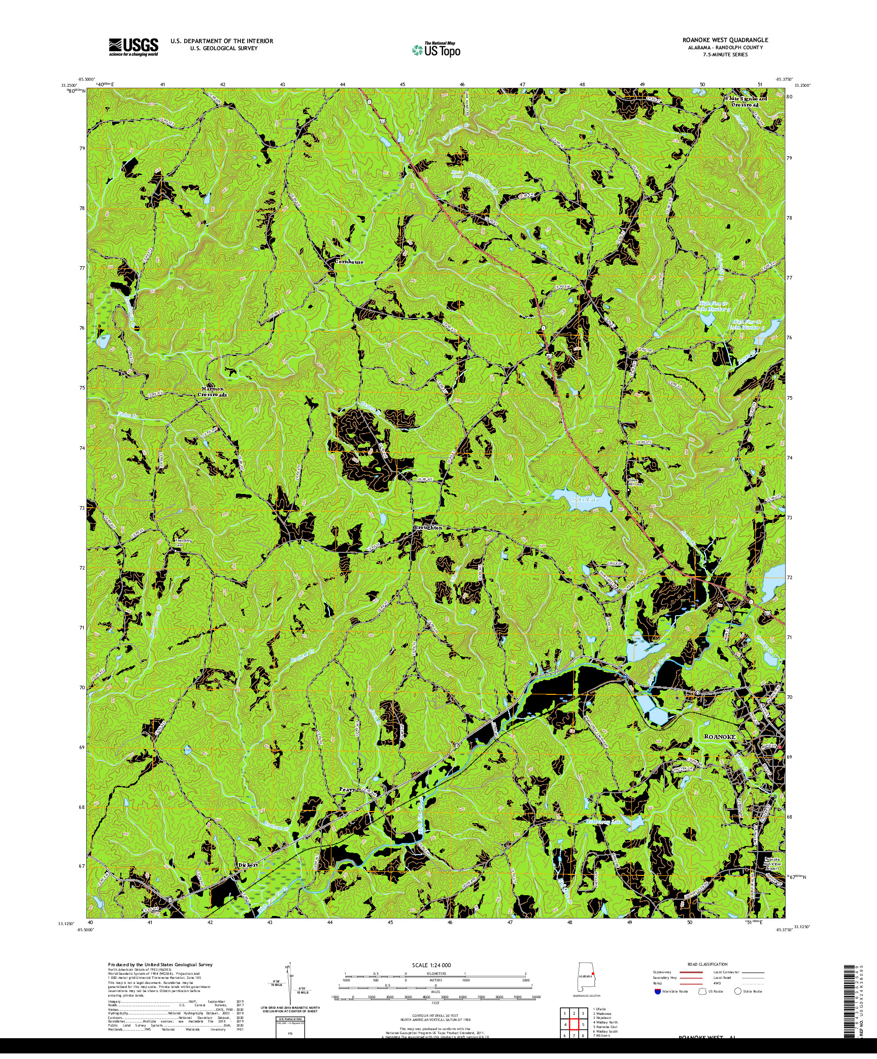 USGS US TOPO 7.5-MINUTE MAP FOR ROANOKE WEST, AL 2020