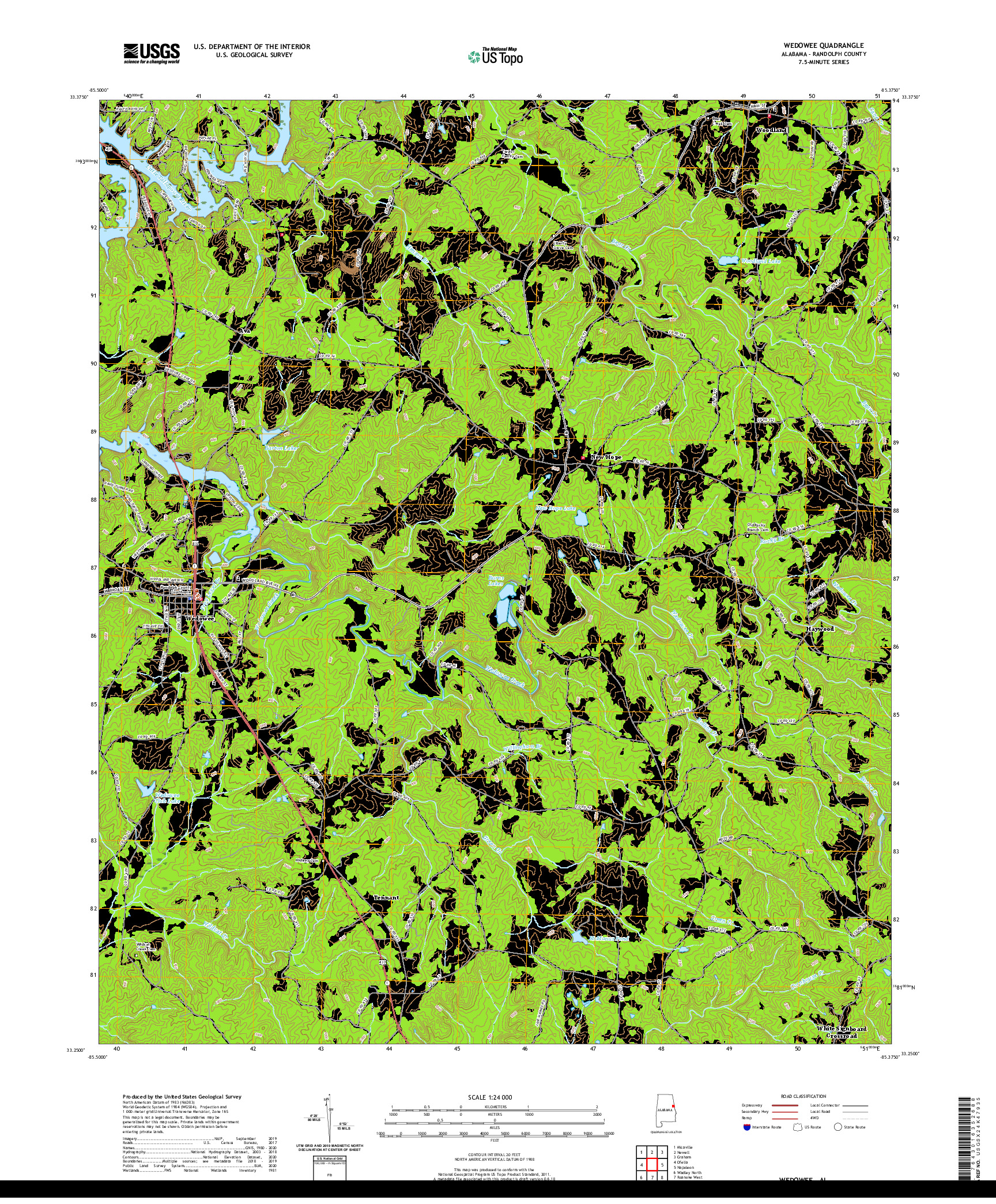 USGS US TOPO 7.5-MINUTE MAP FOR WEDOWEE, AL 2020