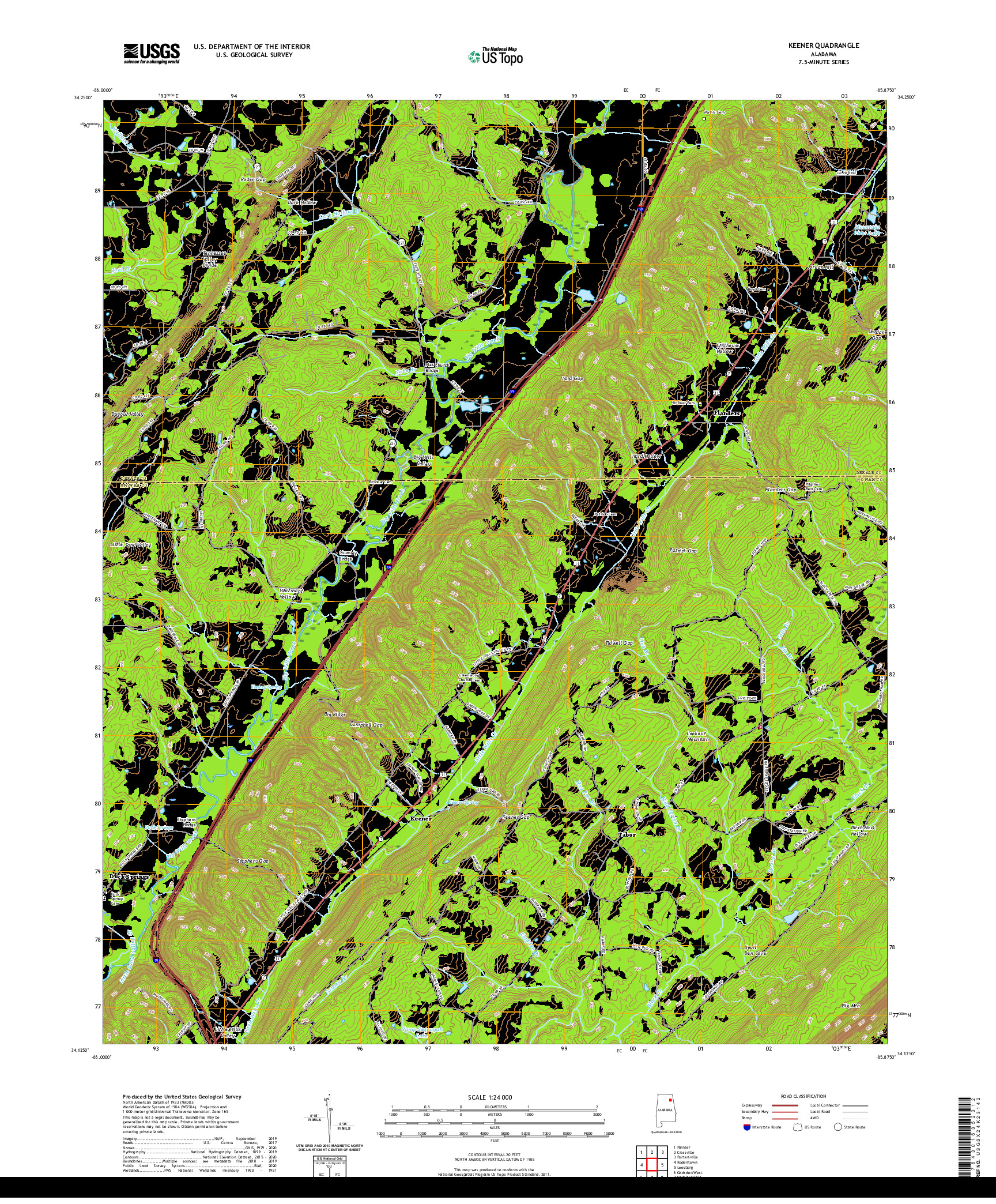 USGS US TOPO 7.5-MINUTE MAP FOR KEENER, AL 2020